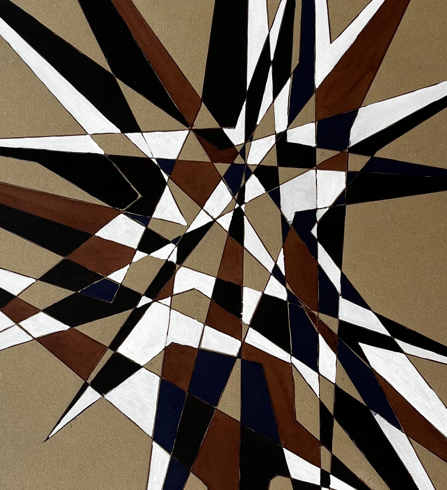 Mid Century French Geometric Abstract Starburst in Braun Blau und Weiß im Angebot 4