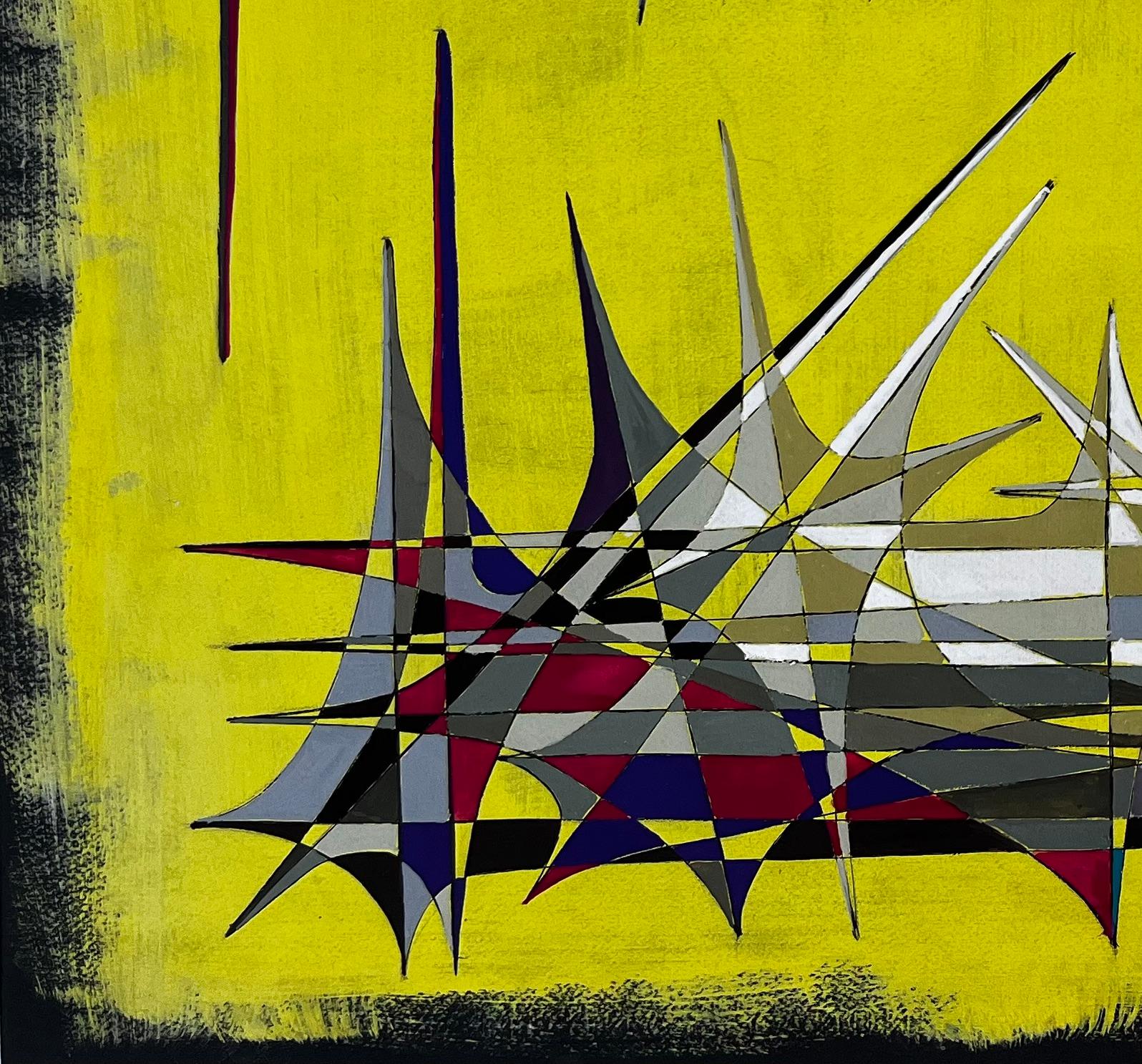 Abstrait géométrique français du milieu du siècle avec des flèches sur fond jaune en vente 1