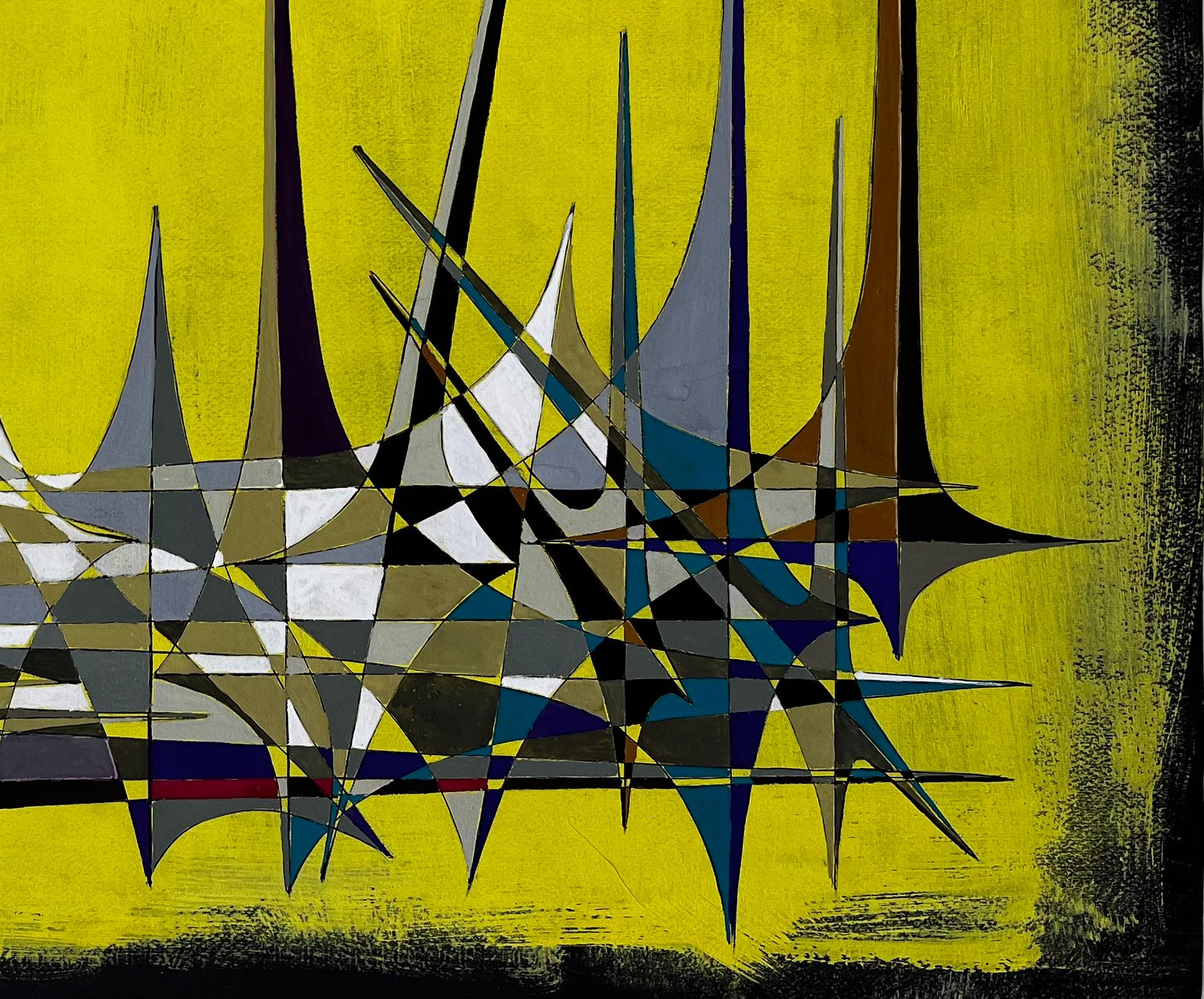 Abstrait géométrique français du milieu du siècle avec des flèches sur fond jaune en vente 2