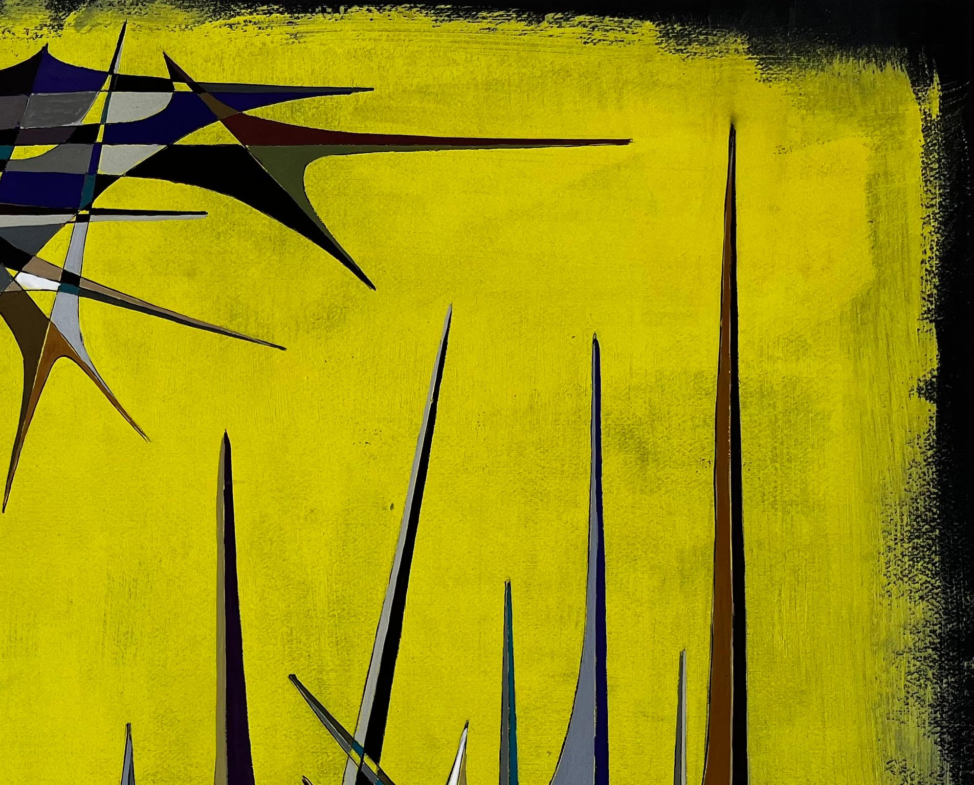 Abstrait géométrique français du milieu du siècle avec des flèches sur fond jaune en vente 3