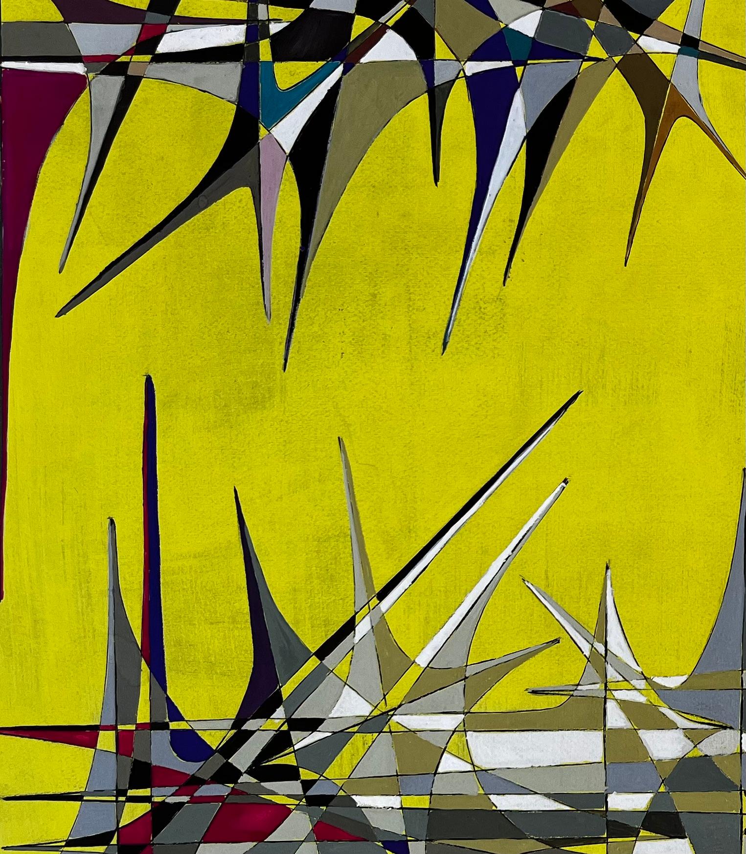 Abstrait géométrique français du milieu du siècle avec des flèches sur fond jaune en vente 4