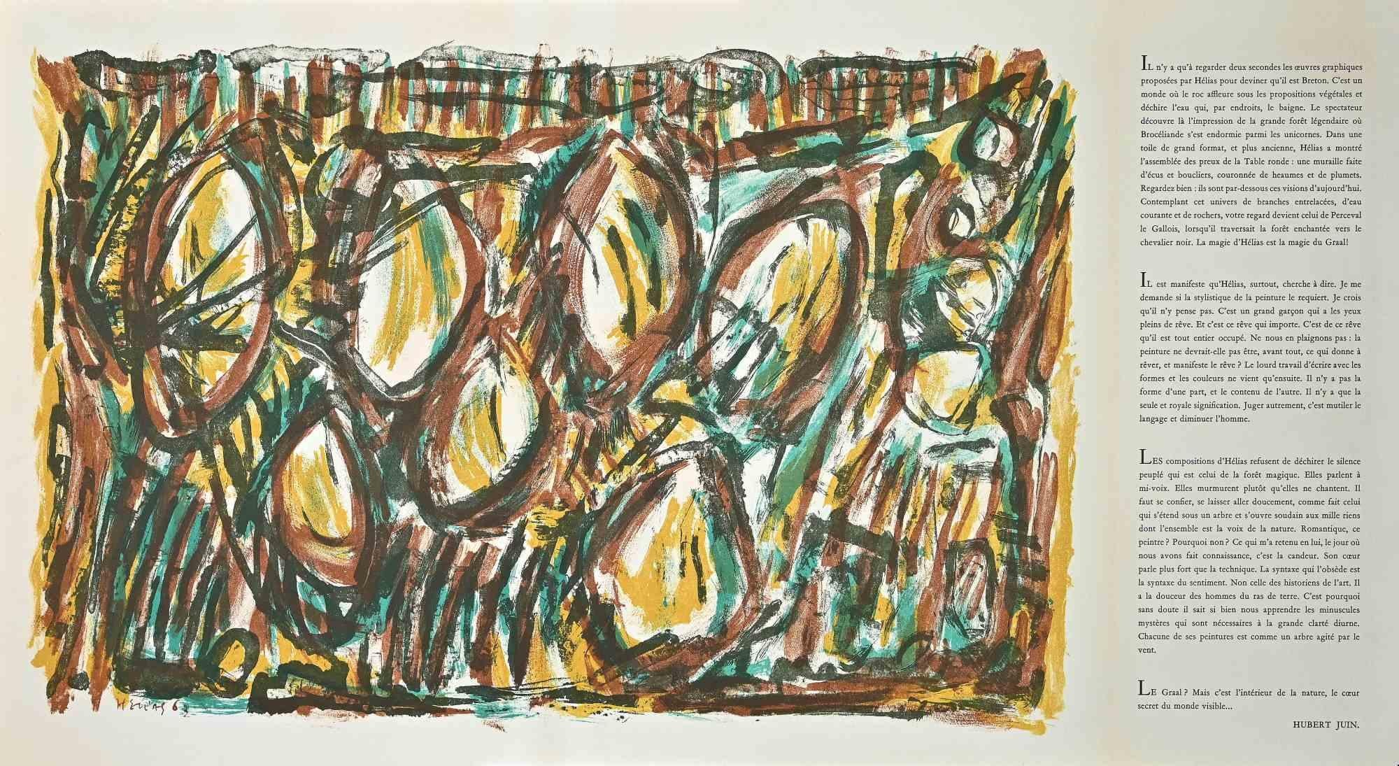 Abstract composition is an original Lithograph realized by Serge Hélias in 1962.

Signed on plate lower left.

On the same sheet: an Essay by Hubert Juin.