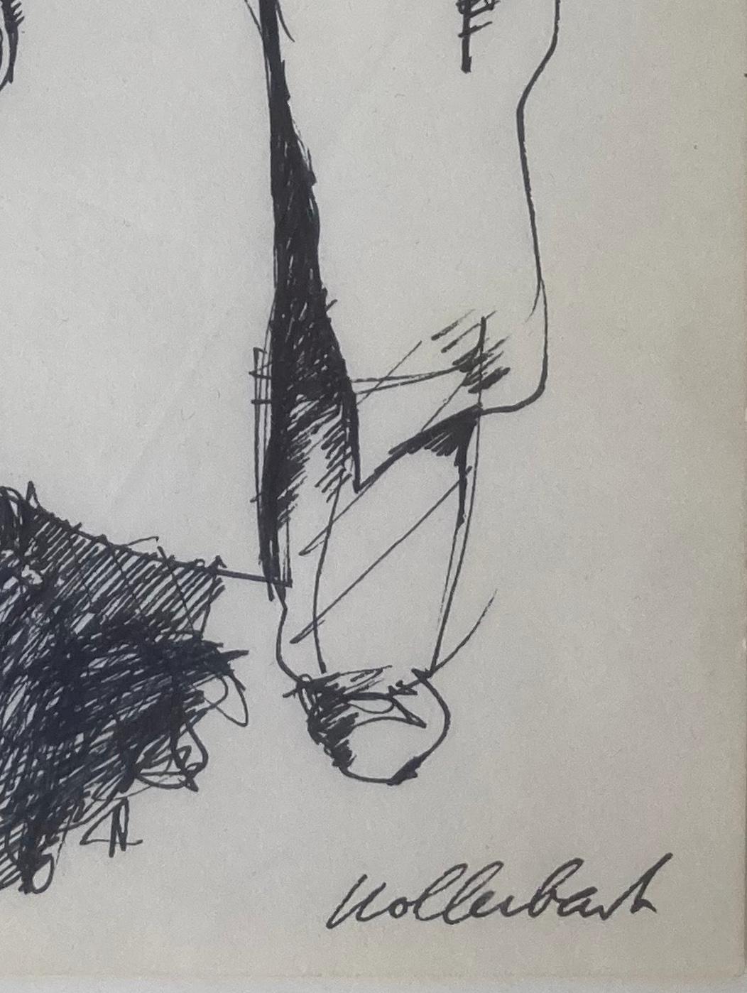 Ma voisine et son chien : Dessin d'une figure humaine avec un chien - Expressionniste Mixed Media Art par Serge Hollerbach