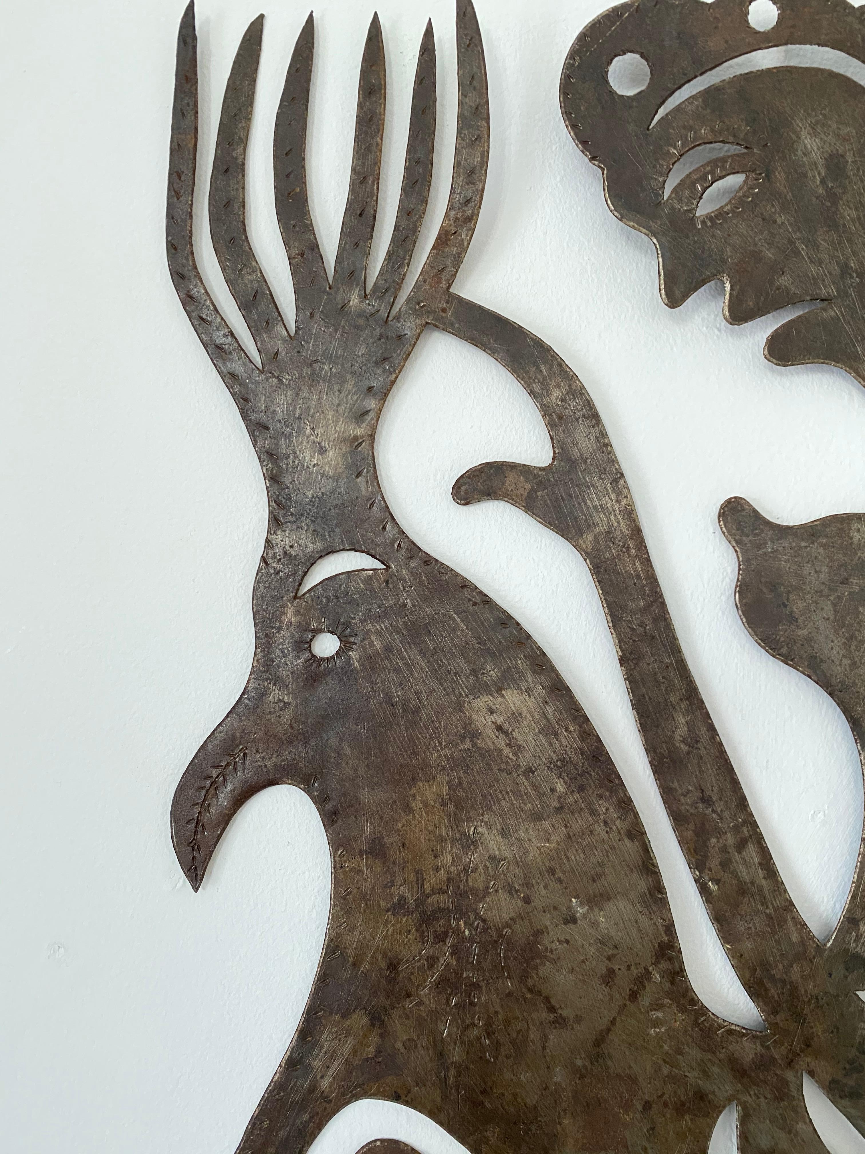 Serge Jolimeau, Haitianische Outsider-Volkskunst-Wandtafel aus gebürstetem Metall im Zustand „Gut“ in Sherborne, GB
