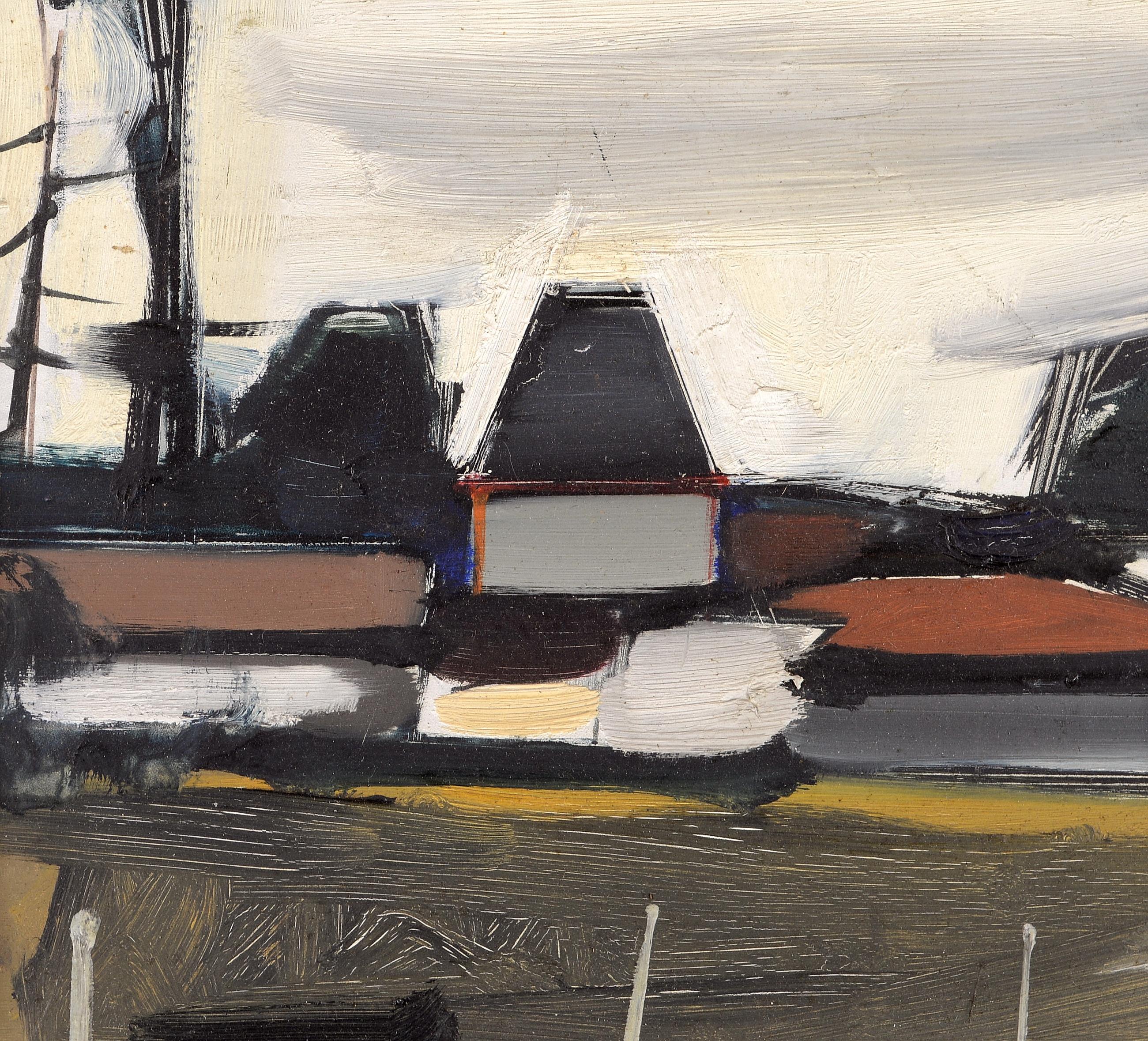 Paysage a Préchac - Peinture expressionniste française du milieu du siècle sur la Gironde - Expressionniste Painting par Serge Labégorre