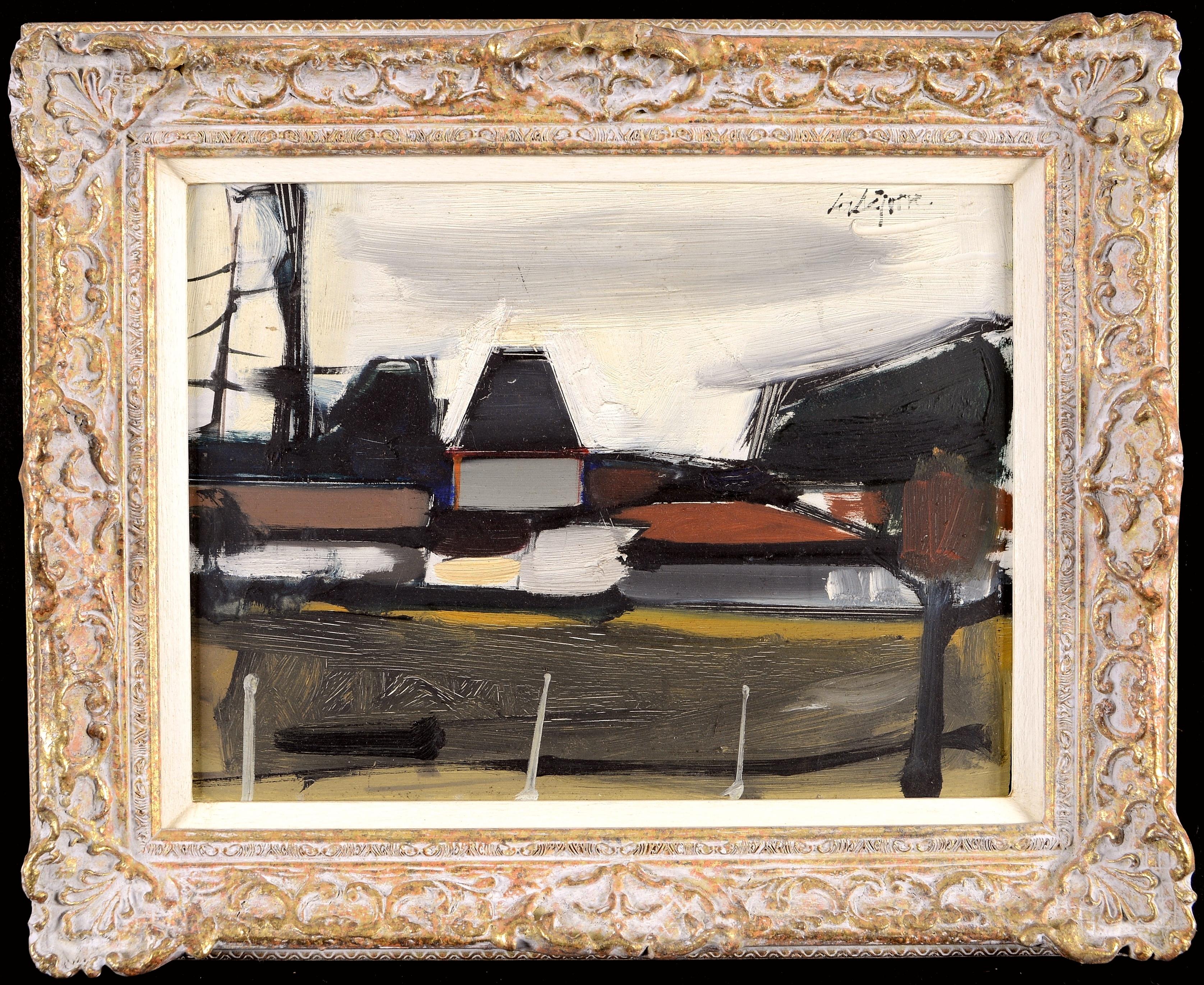 Landscape Painting Serge Labégorre - Paysage a Préchac - Peinture expressionniste française du milieu du siècle sur la Gironde