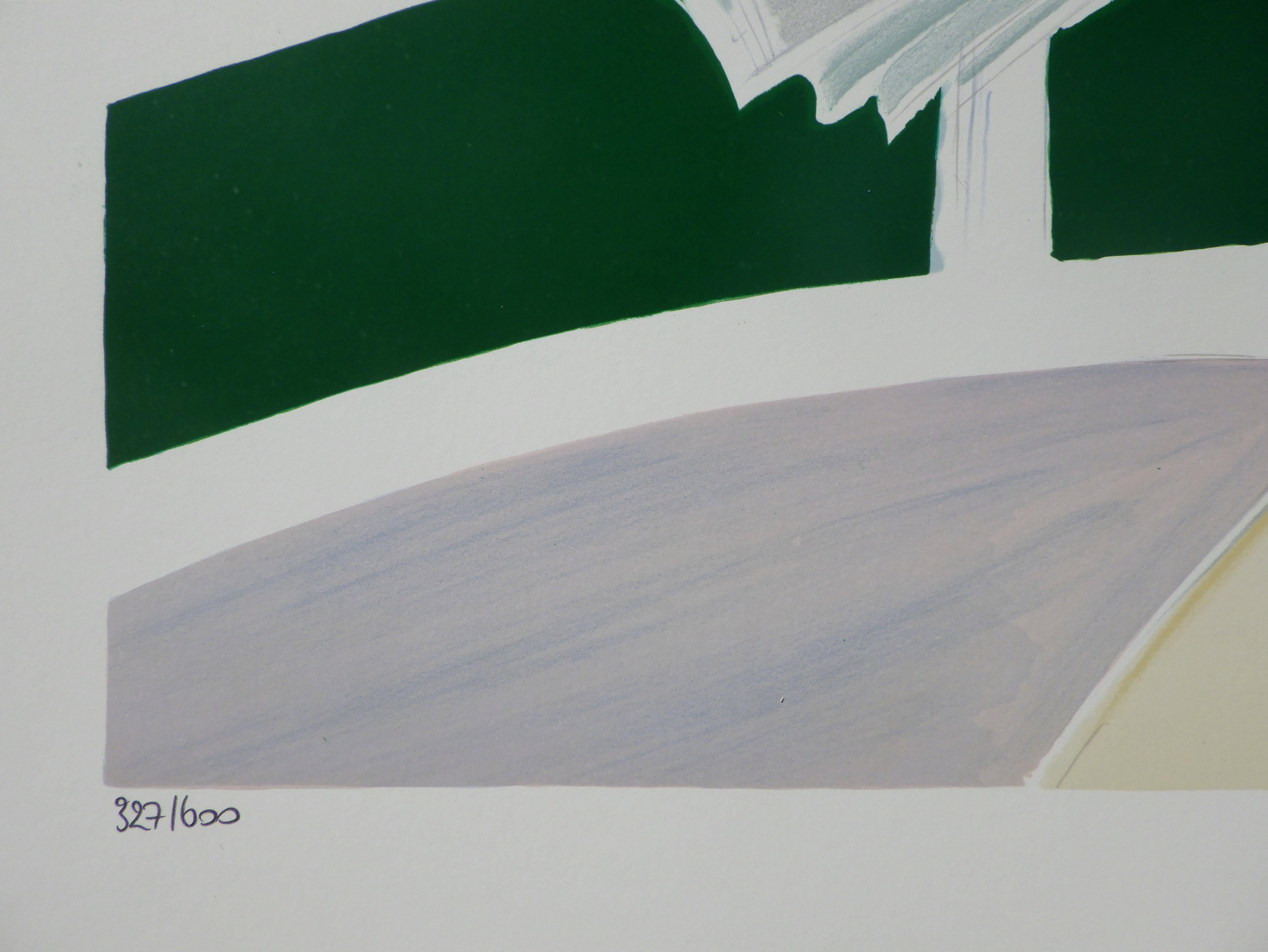 Breakfast at St Malo - Original Lithograph, HANDSIGNED & Ltd /600 - Gray Landscape Print by Serge LASSUS