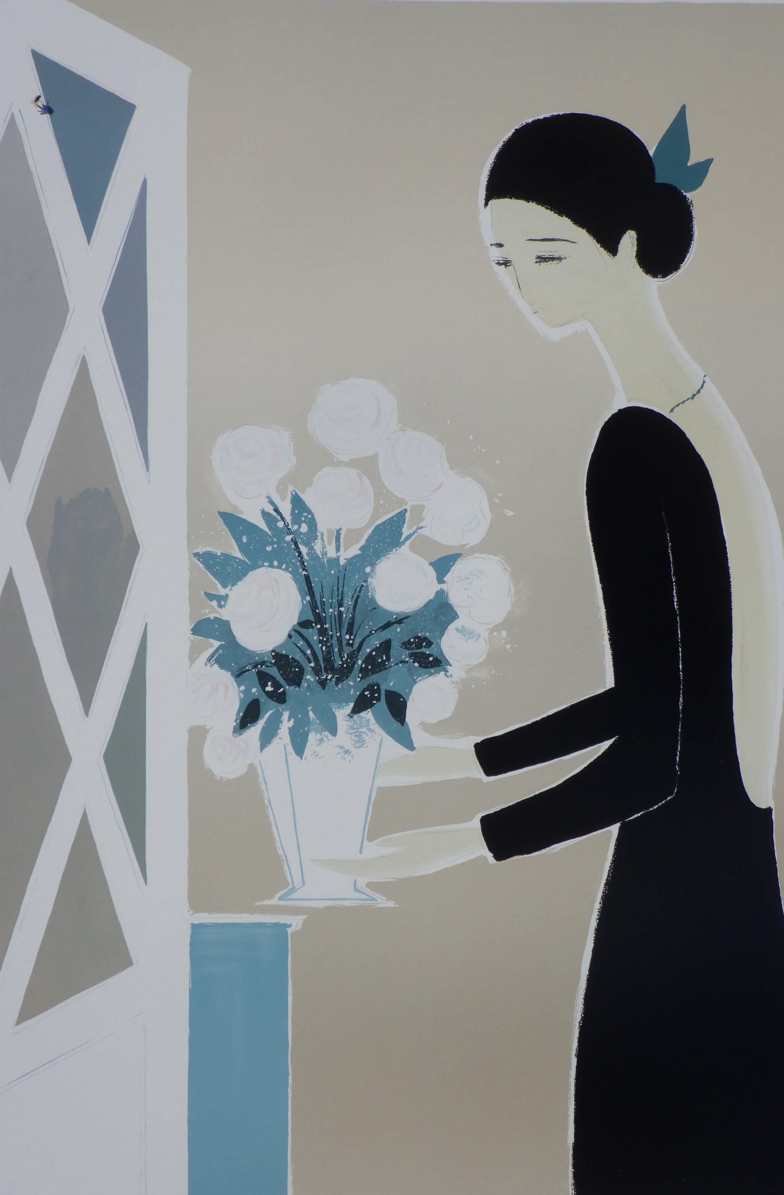 FLOWERS - The White Bouquet - Original Lithograph, HANDSIGNED & Ltd /600 - Print by Serge LASSUS