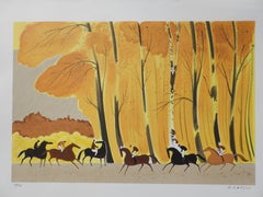 Horses : Horse Riding in Autumn - Original Lithograph, HANDSIGNED & Ltd /250