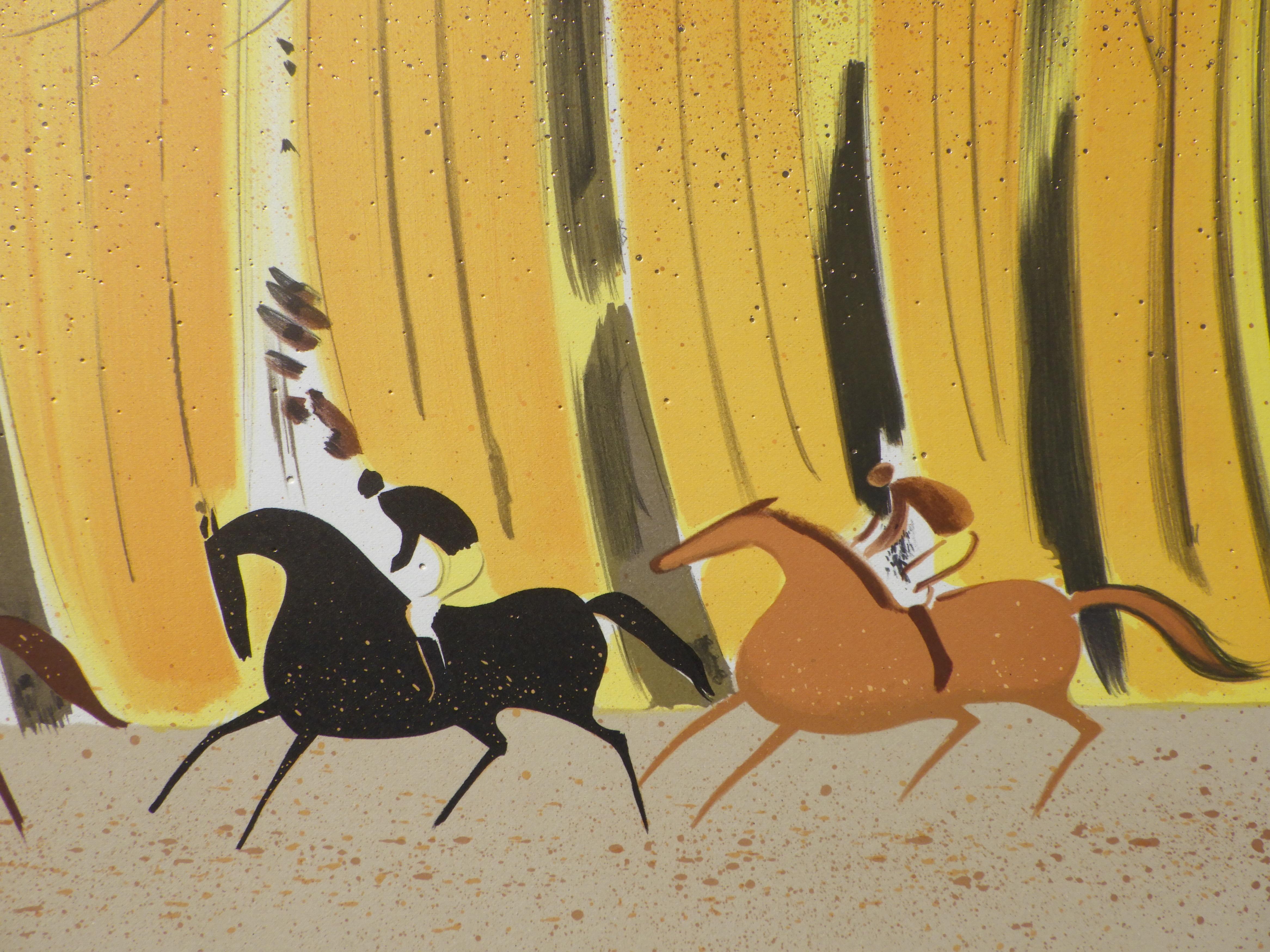 Serge LASSUS (1933-)
Cavalli : Equitazione in autunno, 1983

Litografia originale
Firmato a matita
Numerati / 250 (il numero che puoi vedere può essere diverso)
Su Vellum 56 x 76 cm (c. 22 x 30 pollici)

Condizioni eccellenti