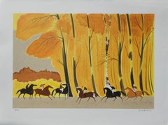 Horses : Horse Riding in Autumn - Original Lithograph, HANDSIGNED & Ltd /250