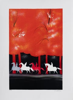 Horses : Riders and Blood Forest - Original Lithograph, HANDSIGNED & Ltd /600