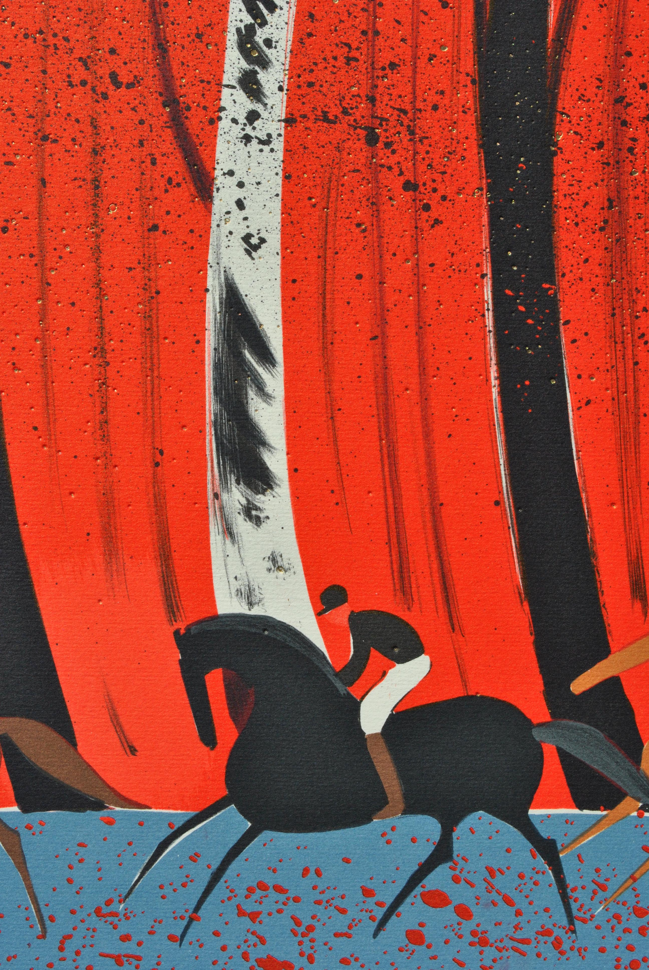 Caballos : Jinetes y bosque en llamas - Litografía original, FIRMADA A MANO & Ltd /250 en venta 5