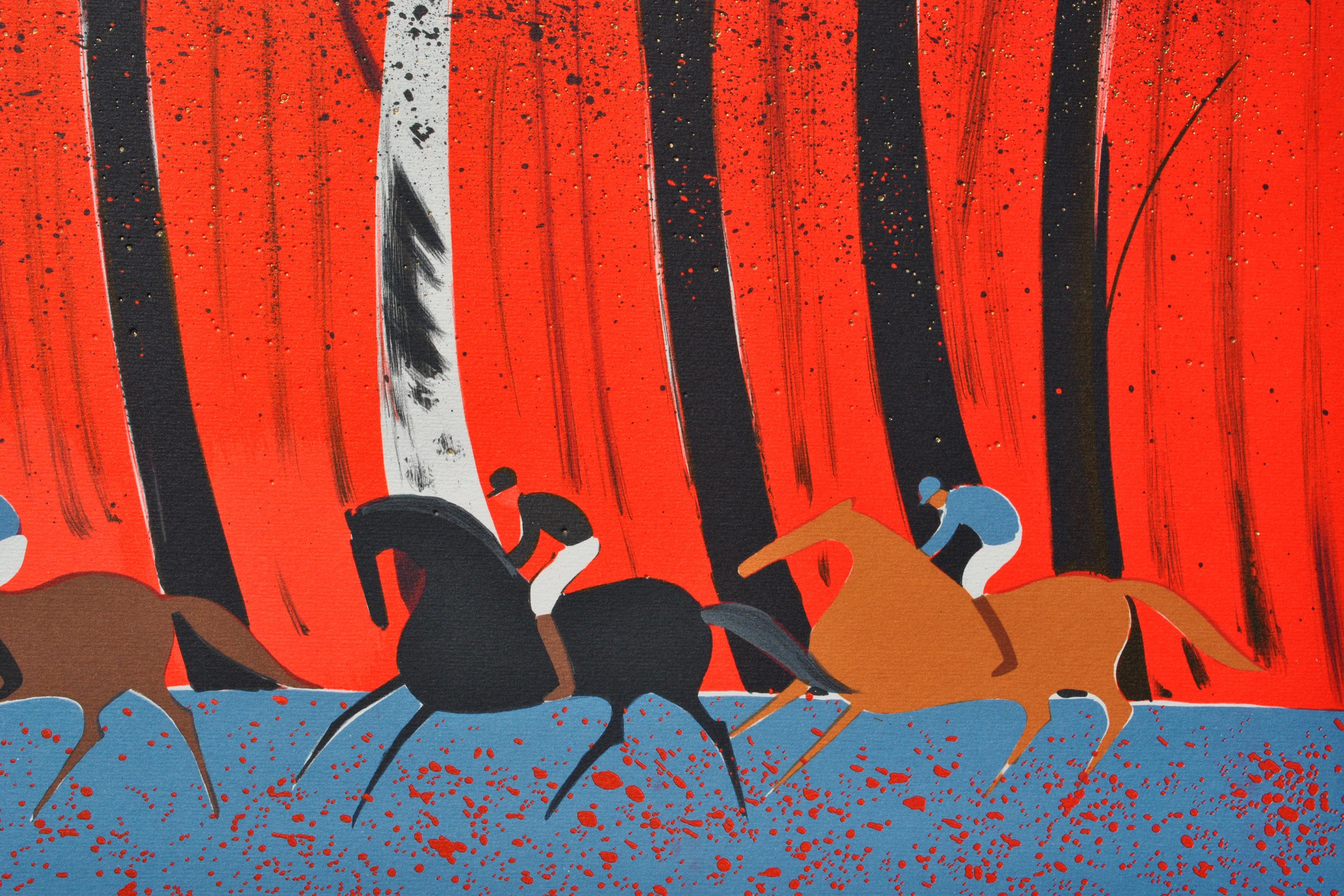 Caballos : Jinetes y bosque en llamas - Litografía original, FIRMADA A MANO & Ltd /250 en venta 1