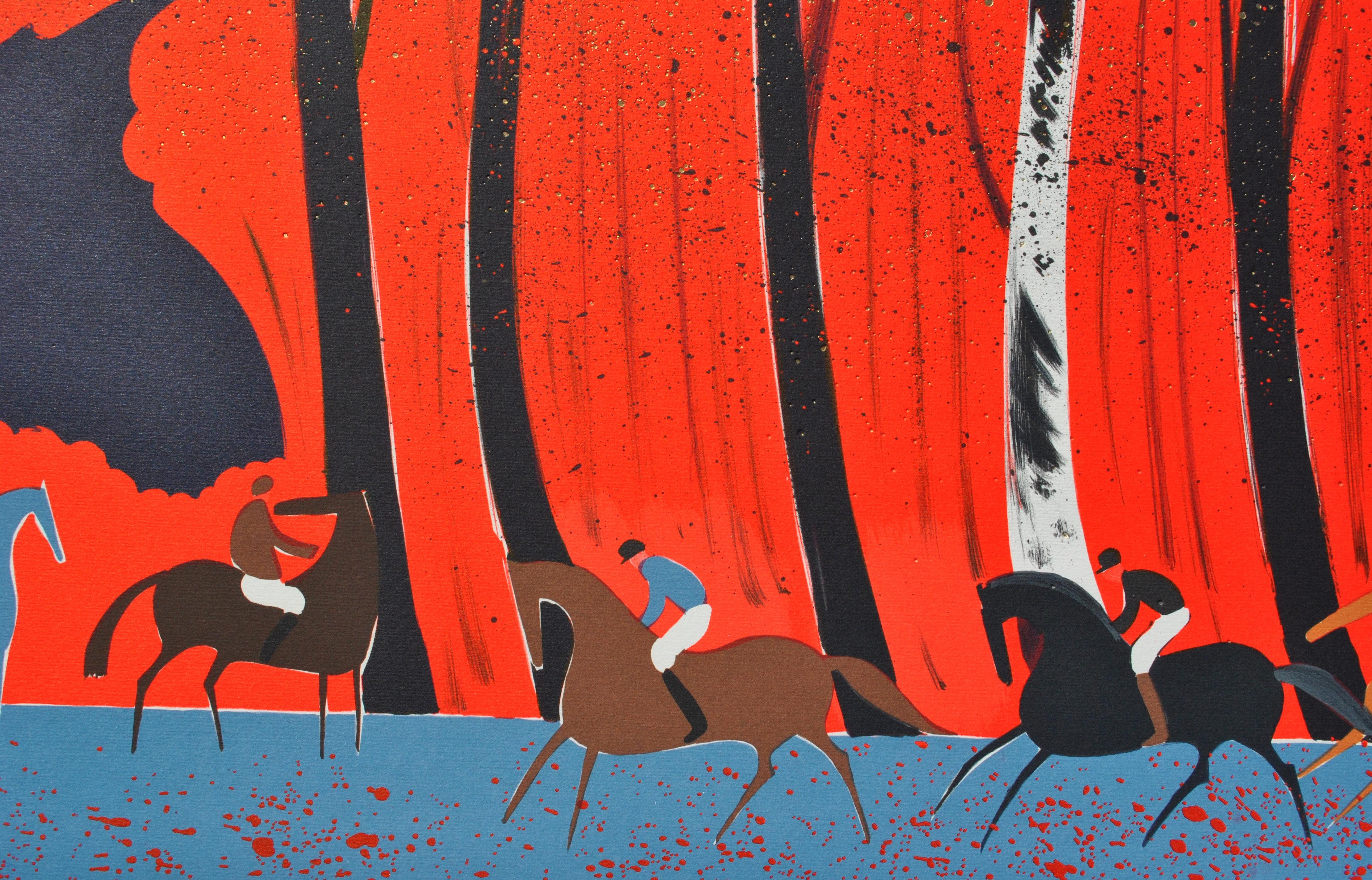 Caballos : Jinetes y bosque en llamas - Litografía original, FIRMADA A MANO & Ltd /250 en venta 2