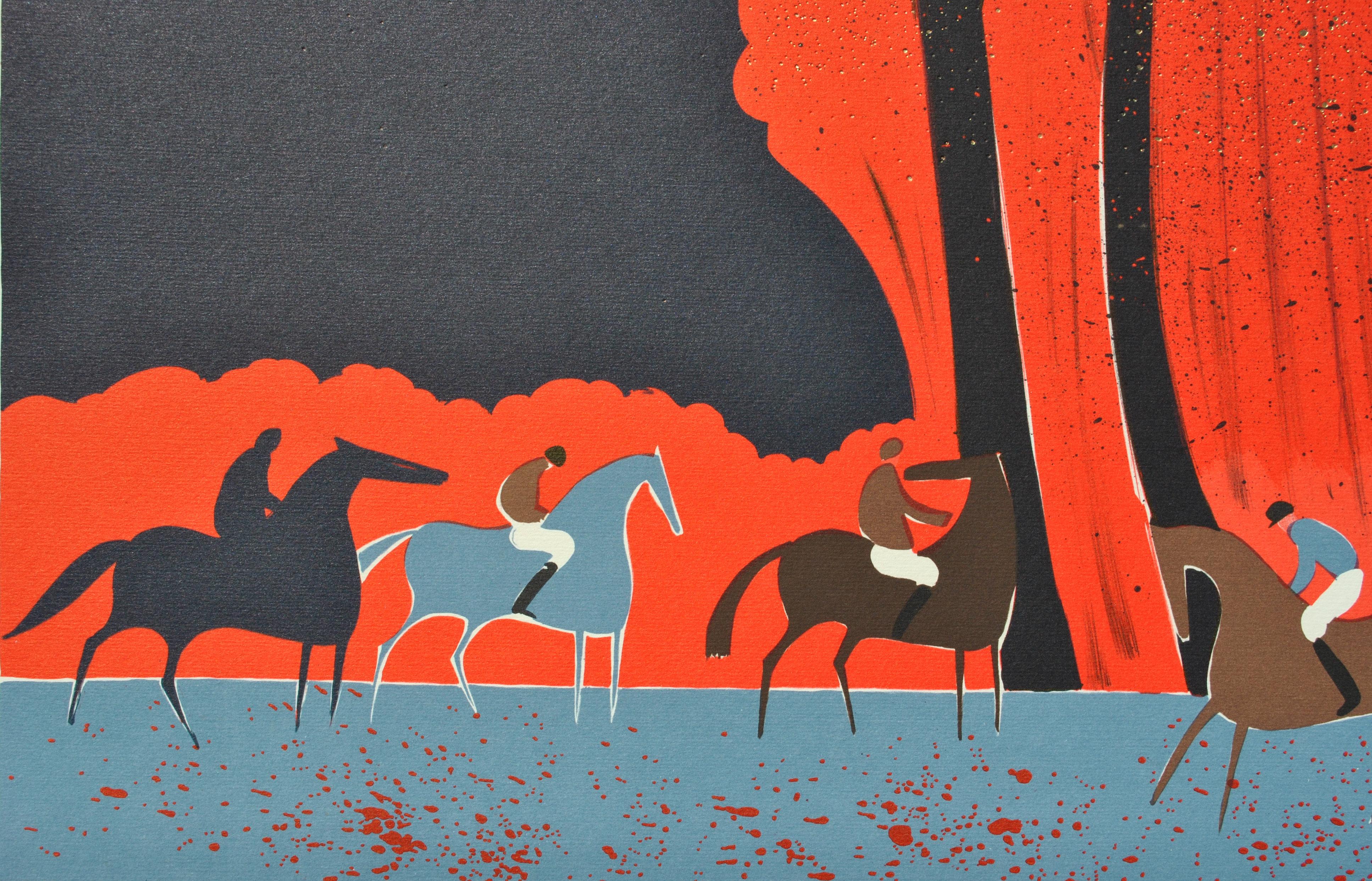 Caballos : Jinetes y bosque en llamas - Litografía original, FIRMADA A MANO & Ltd /250 en venta 3