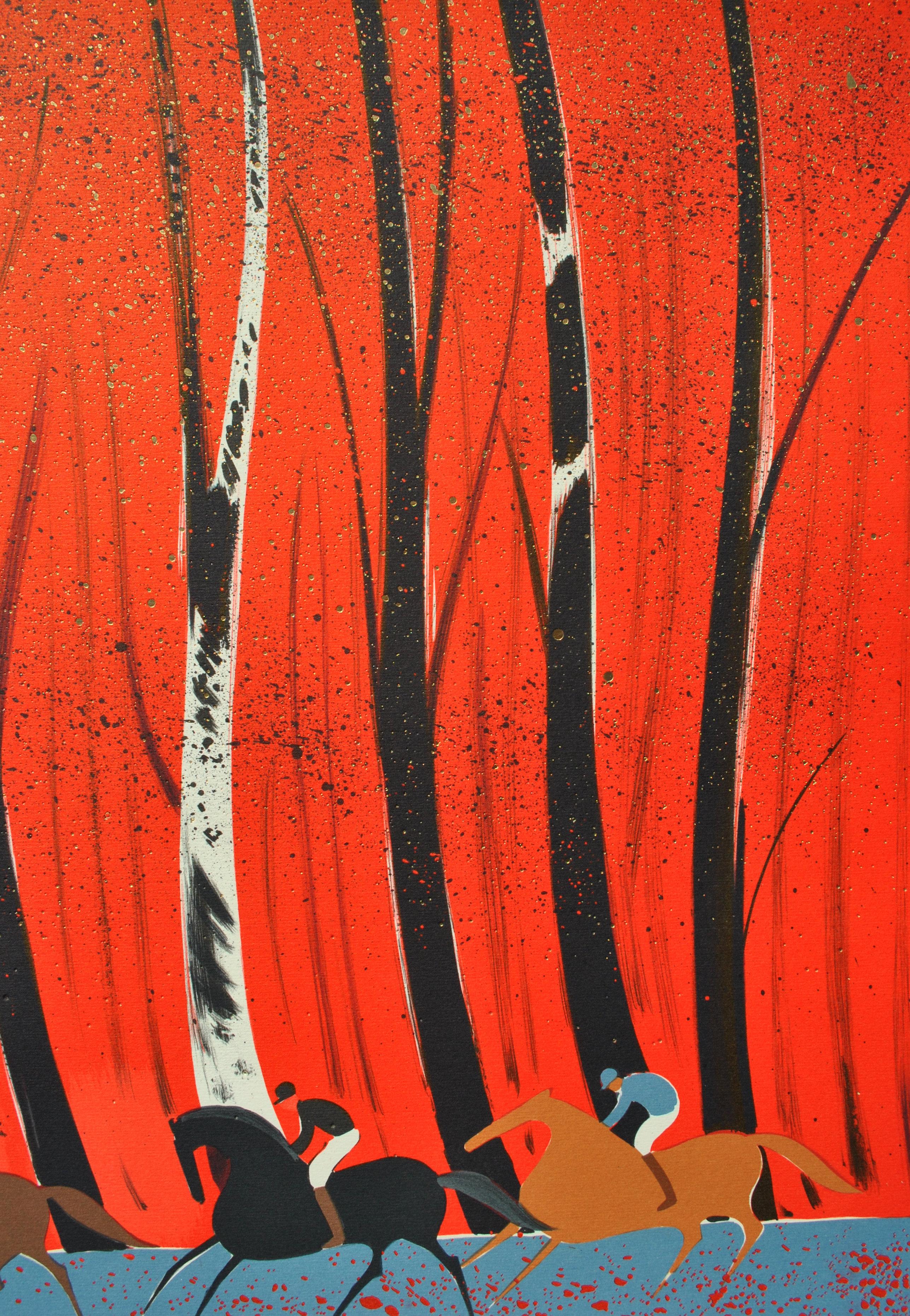 Caballos : Jinetes y bosque en llamas - Litografía original, FIRMADA A MANO & Ltd /250 en venta 4
