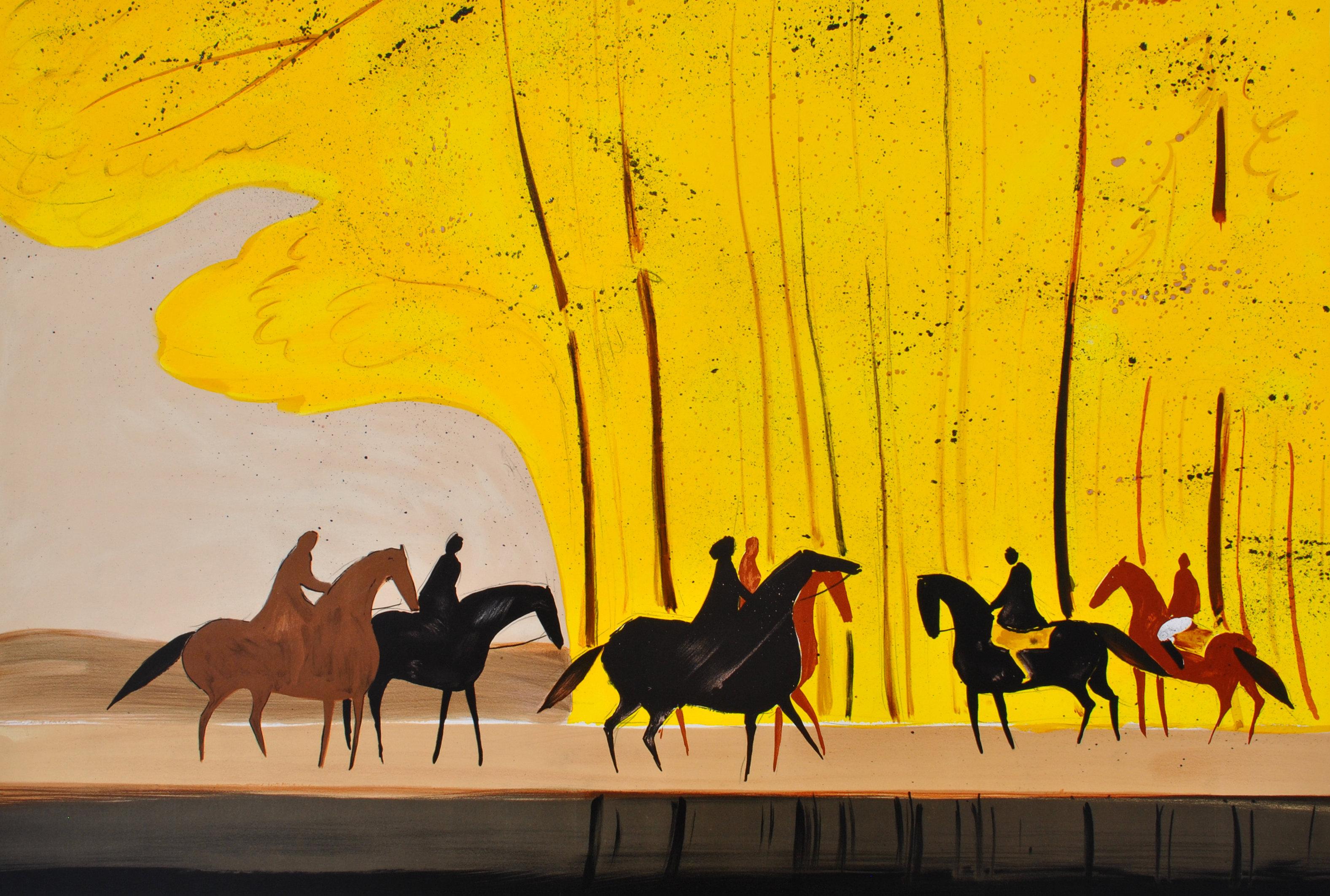 Caballos : Jinetes en otoño - Litografía original, FIRMADA A MANO & Ltd /600 - Print de Serge LASSUS