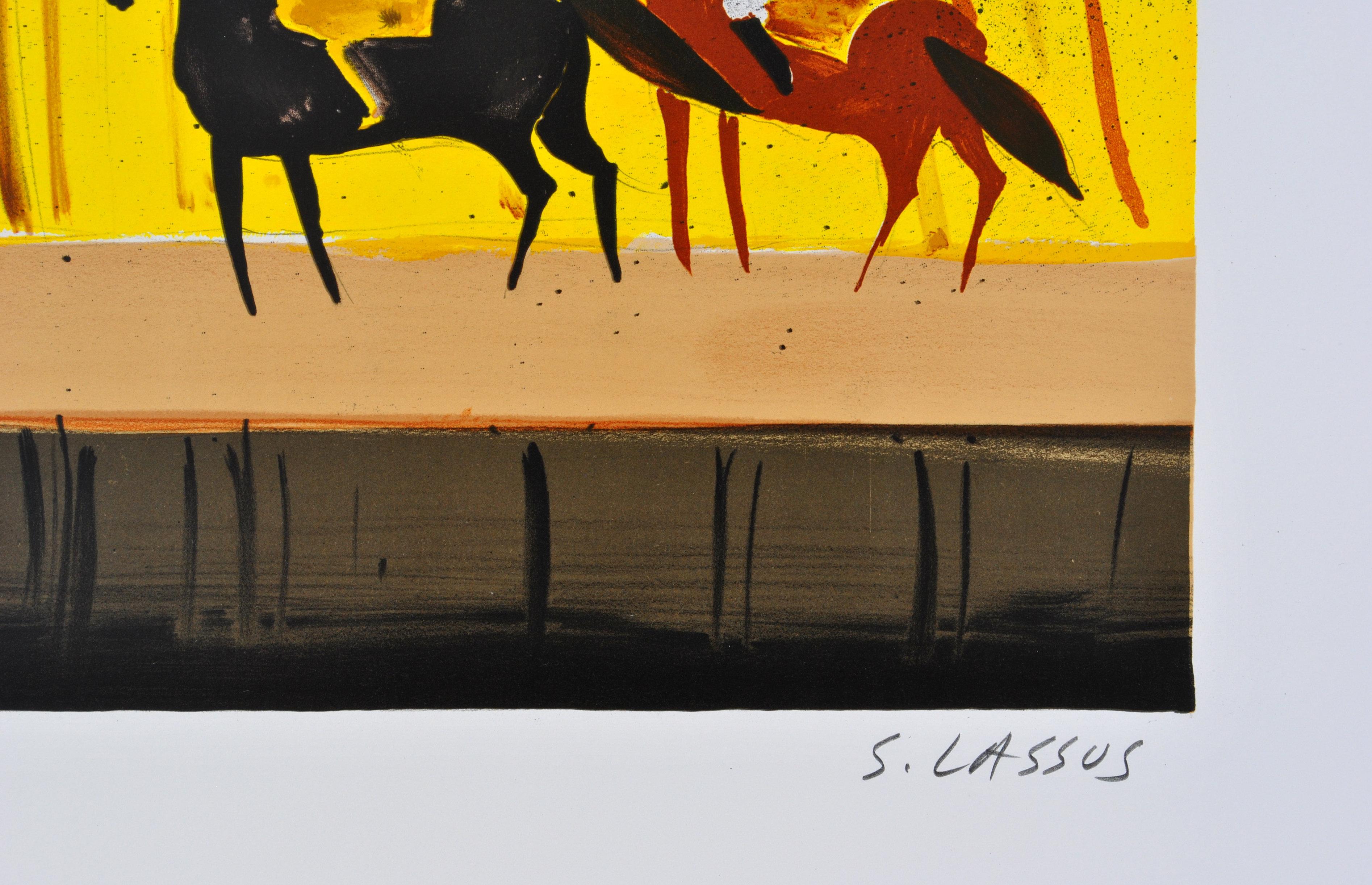 Horses : Riders in Autumn - Original Lithograph, HANDSIGNED & Ltd /600 - Modern Print by Serge LASSUS