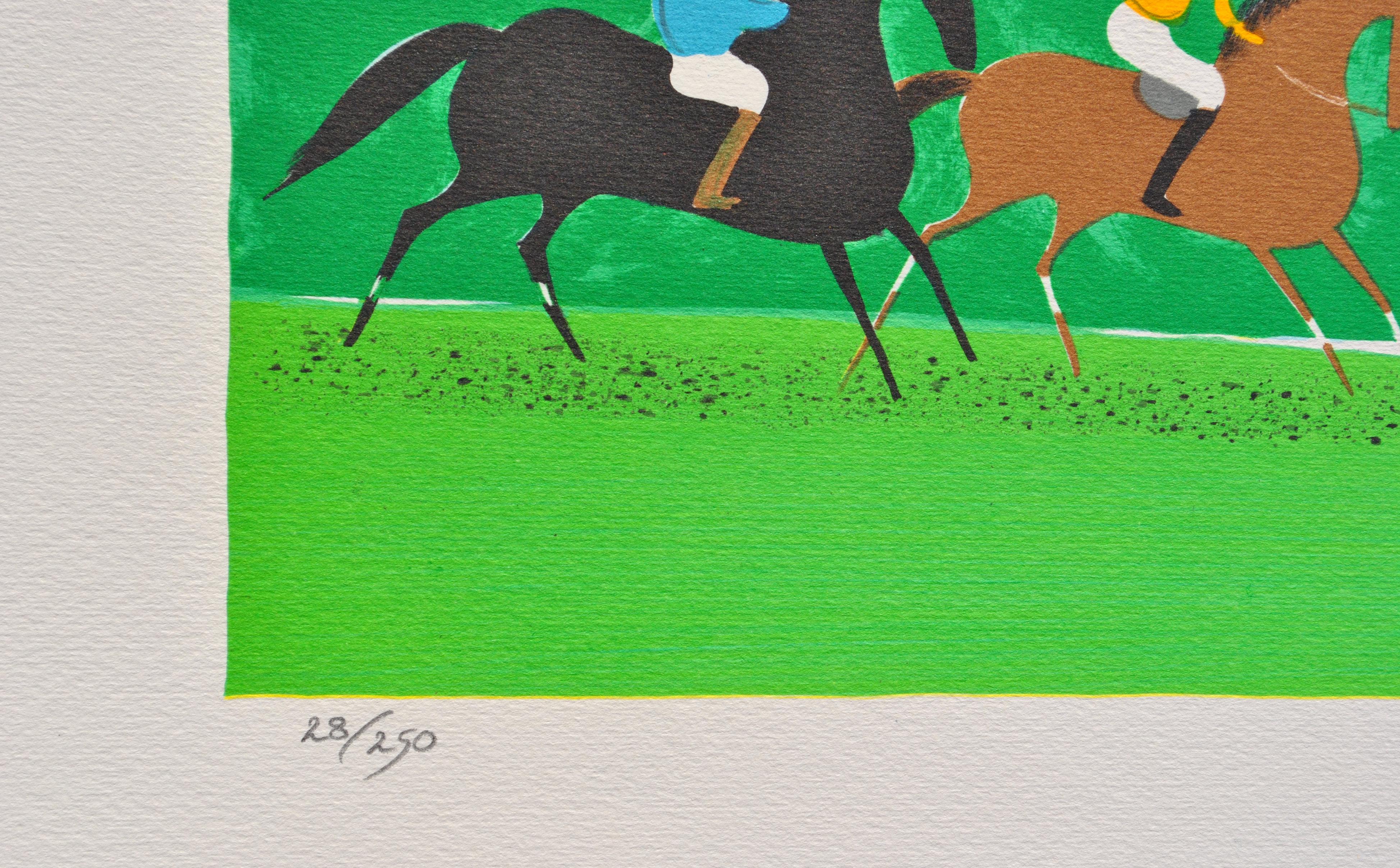Horses : Riders in Summer - Original Lithograph, HANDSIGNED & Ltd /250 - Green Landscape Print by Serge LASSUS