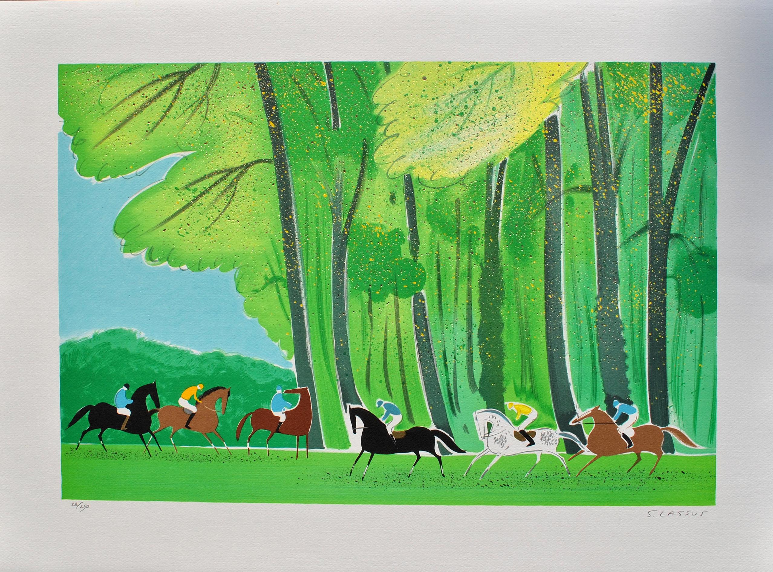Serge LASSUS Landscape Print - Horses : Riders in Summer - Original Lithograph, HANDSIGNED & Ltd /250