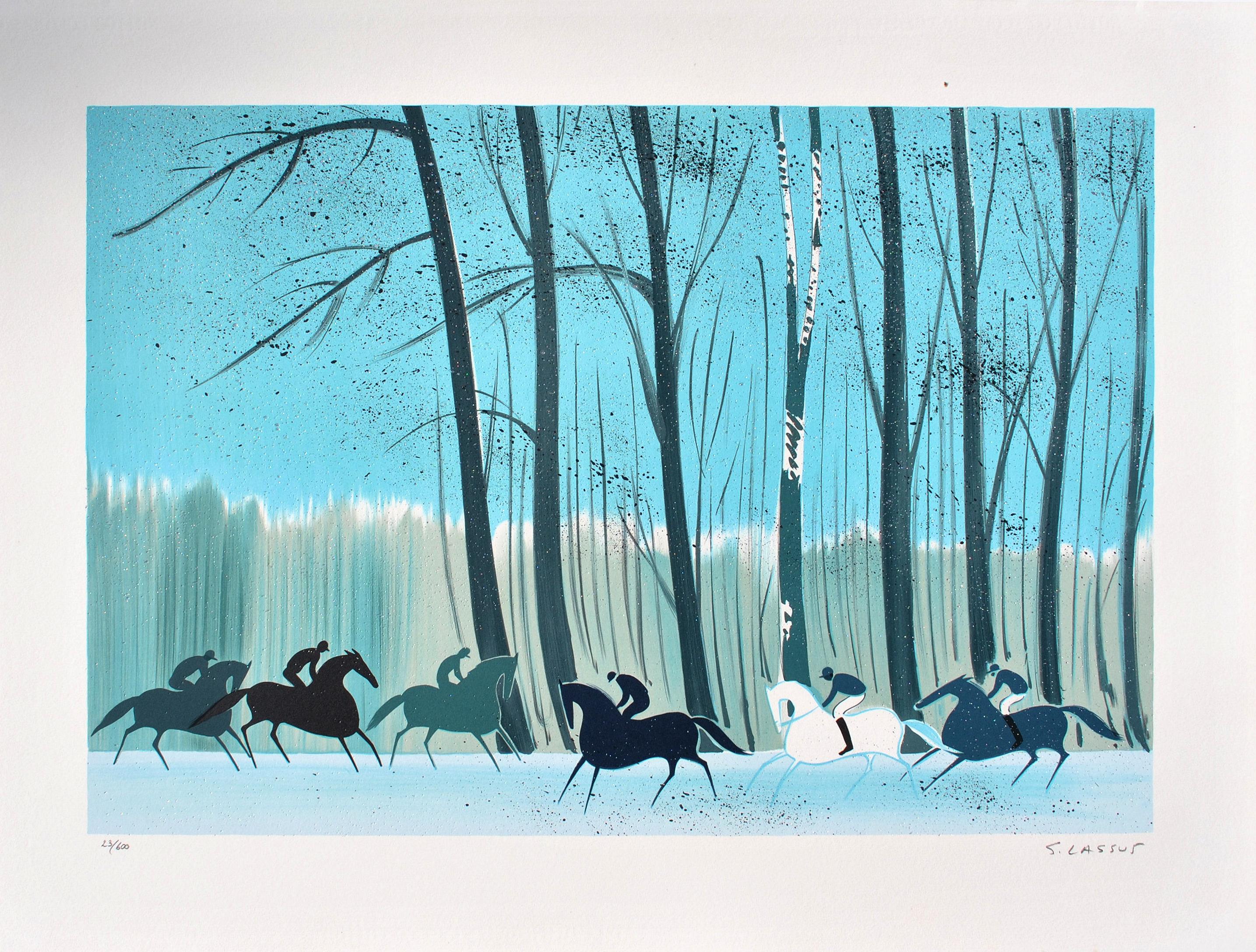 Pferde: Reiter im Winter – Originallithographie, HANDSIGNED 
Ltd /600