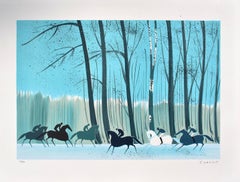 Pferde: Reiter im Winter – Originallithographie, HANDSIGNED 
Ltd /600