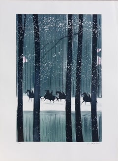 Cavalli: cavalieri d'inverno - Litografia originale, firmata a mano & Ltd /600