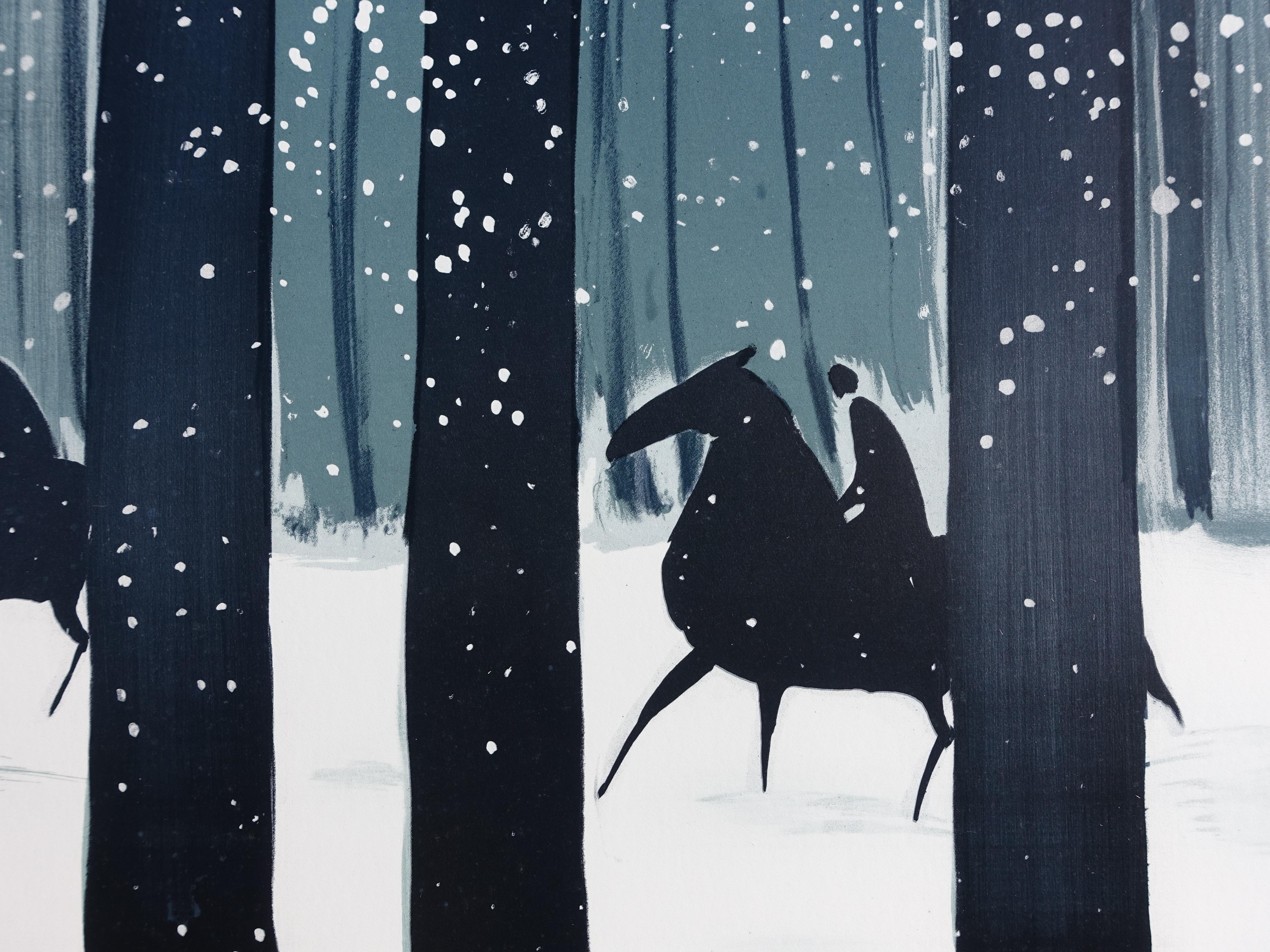 Caballos : Jinetes de invierno - Litografía original, FIRMADA A MANO & Ltd /600 en venta 1