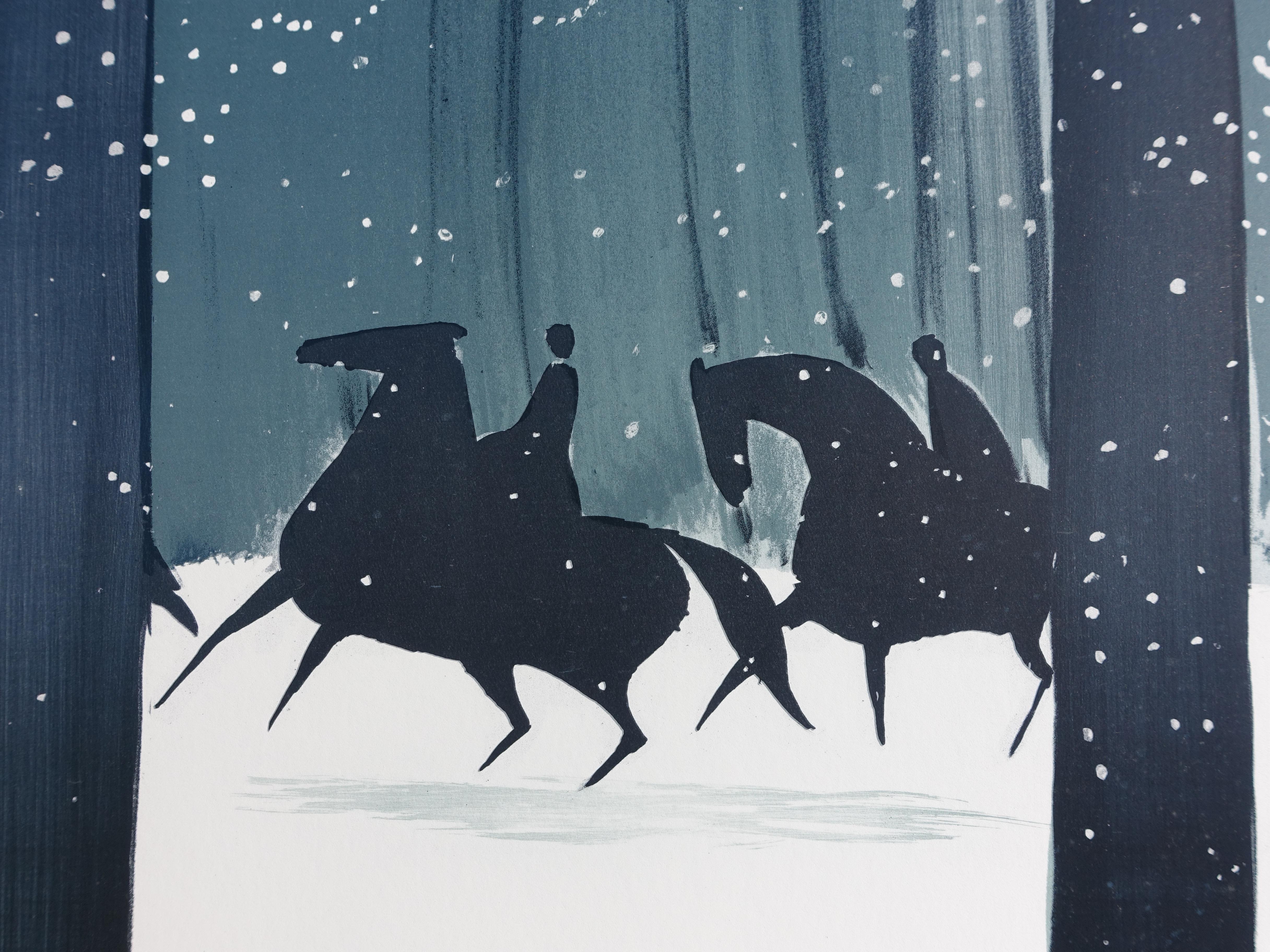Caballos : Jinetes de invierno - Litografía original, FIRMADA A MANO & Ltd /600 en venta 2