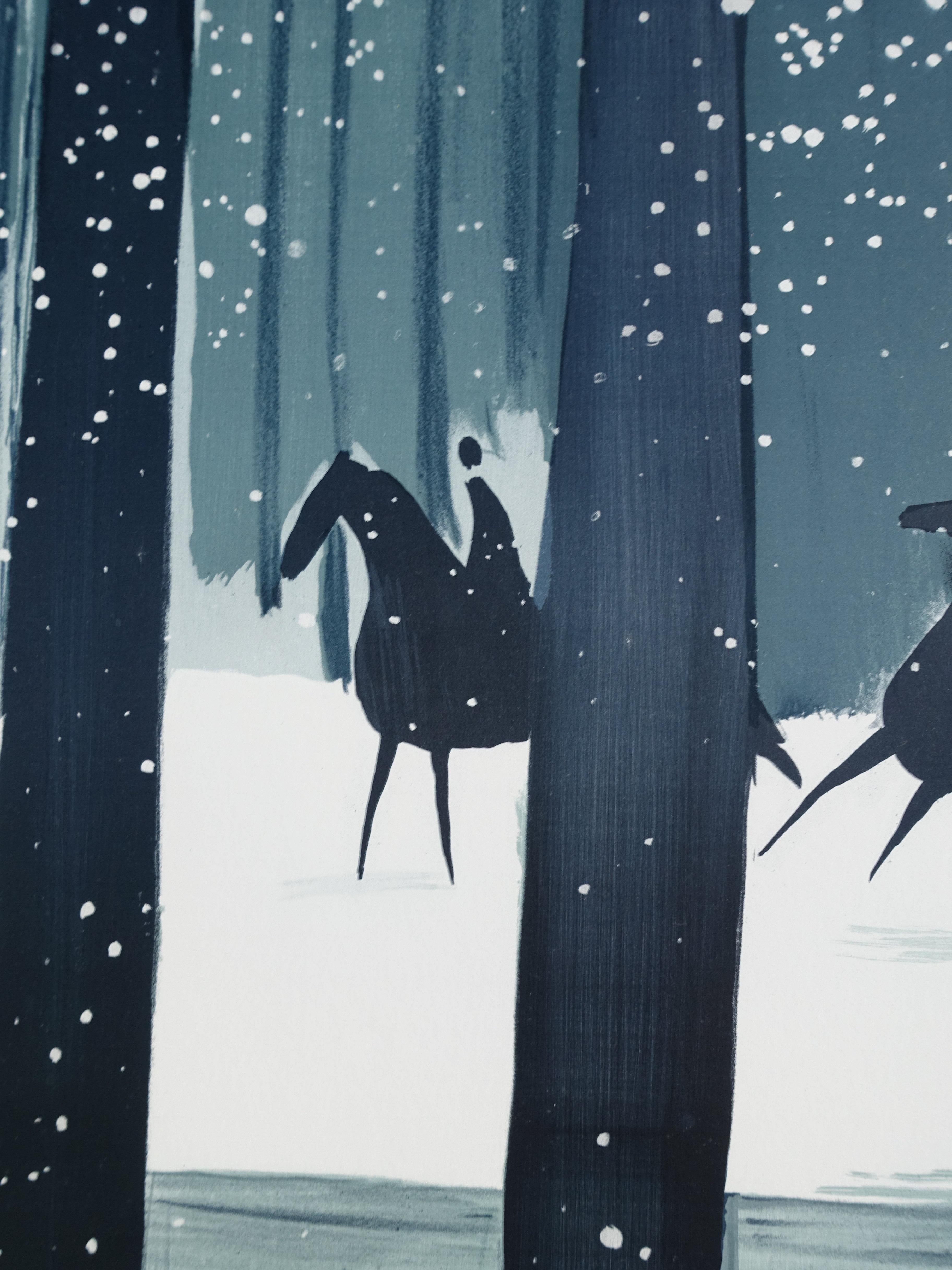 Caballos : Jinetes de invierno - Litografía original, FIRMADA A MANO & Ltd /600 en venta 3