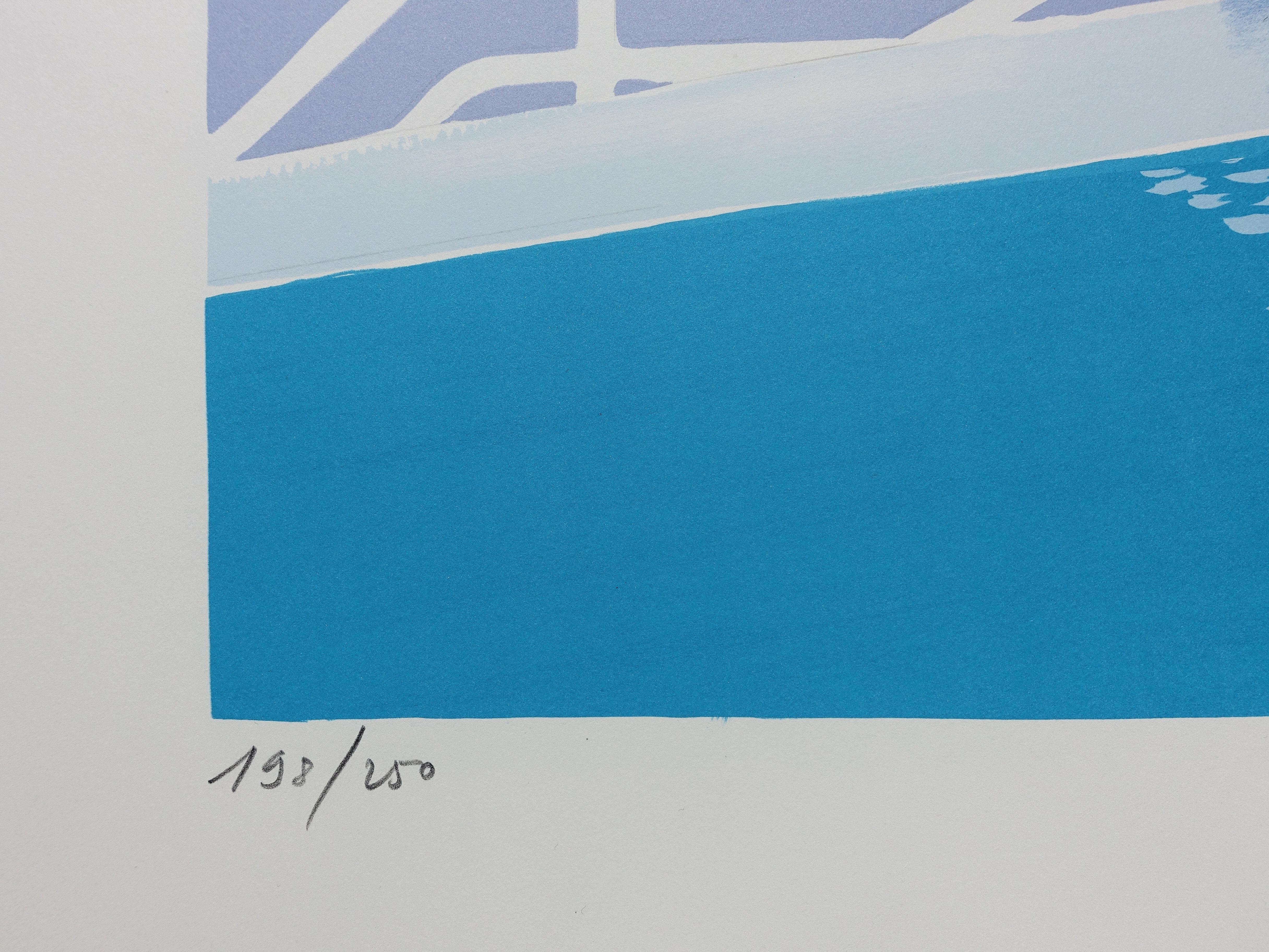 Thalasso at St Malo - Original Lithograph, HANDSIGNED & Ltd /250 - Gray Landscape Print by Serge LASSUS