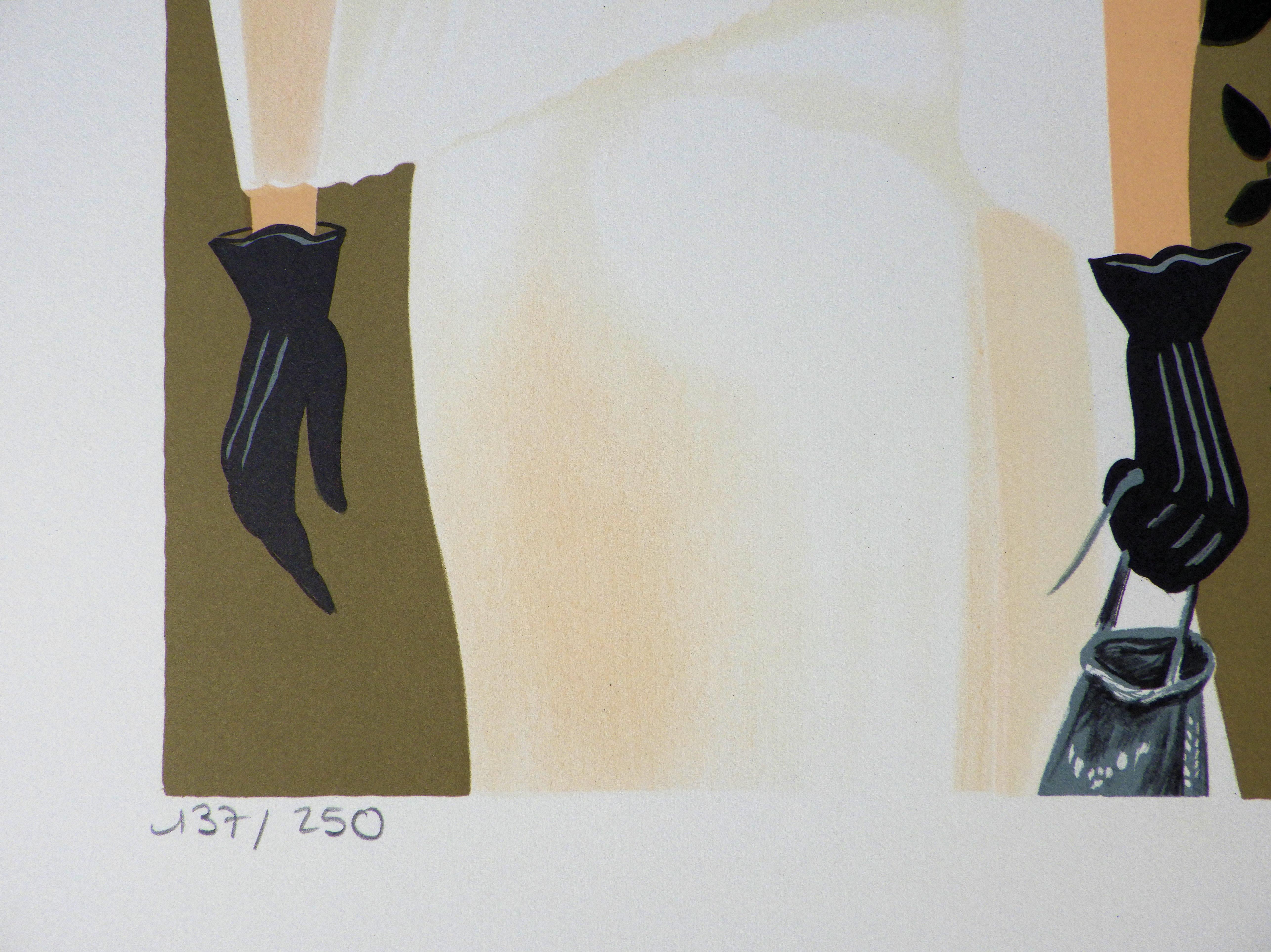Venice : Beautiful Woman - Original Lithograph, HANDSIGNED & Ltd /250 - Gray Landscape Print by Serge LASSUS