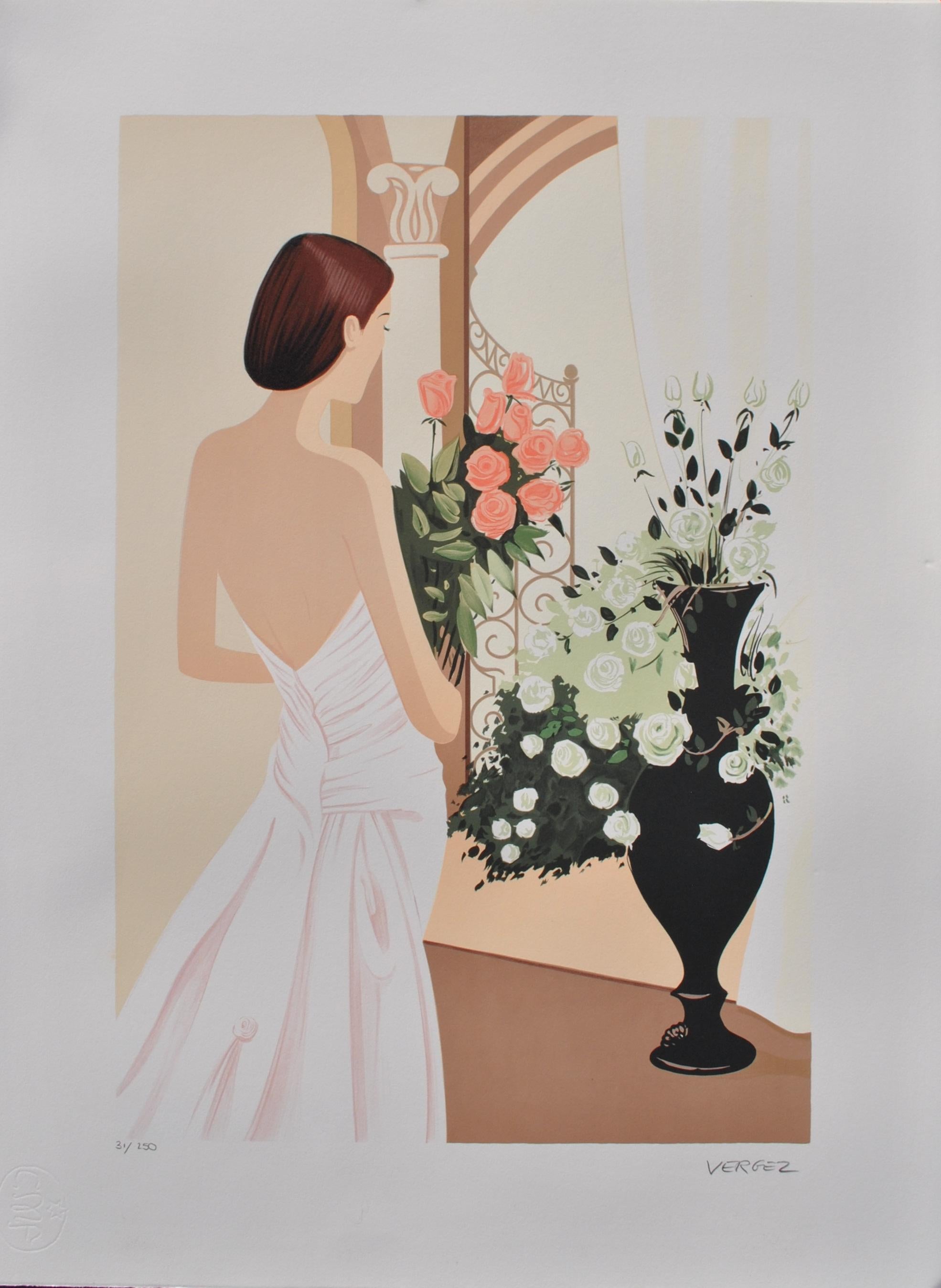 Landscape Print Serge LASSUS - Venise : Mariée avec Bouquet - Lithographie originale, signée à la main et Ltd /250