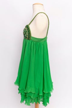Serge Lepage Skater Dress in Silk Chiffon Embroidered with Pearly Beads