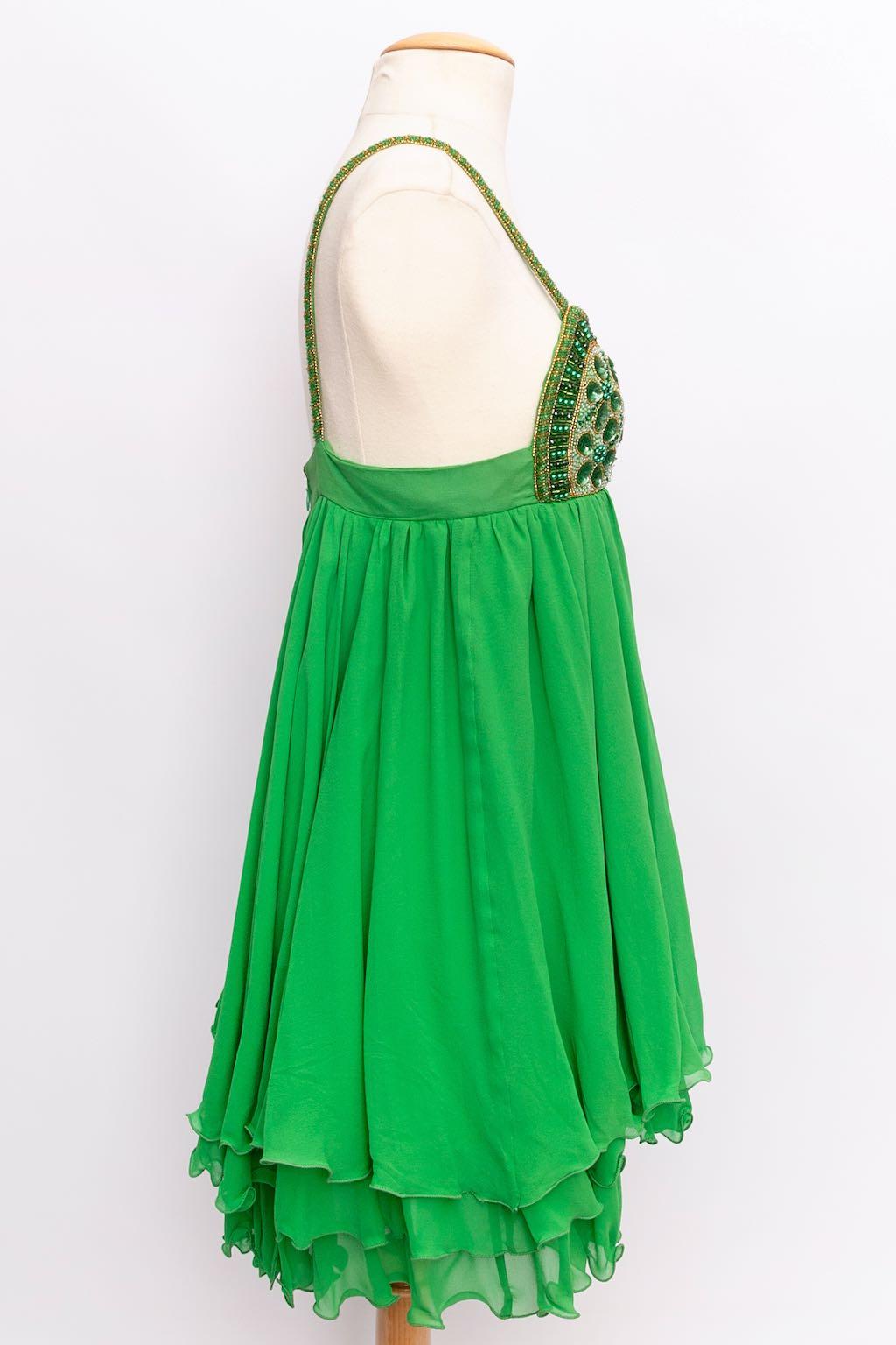 Women's Serge Lepage Skater Dress in Silk Chiffon Embroidered with Pearly Beads For Sale