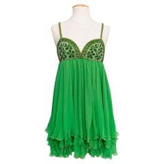 Serge Lepage Skater Dress in Silk Chiffon Embroidered with Pearly Beads