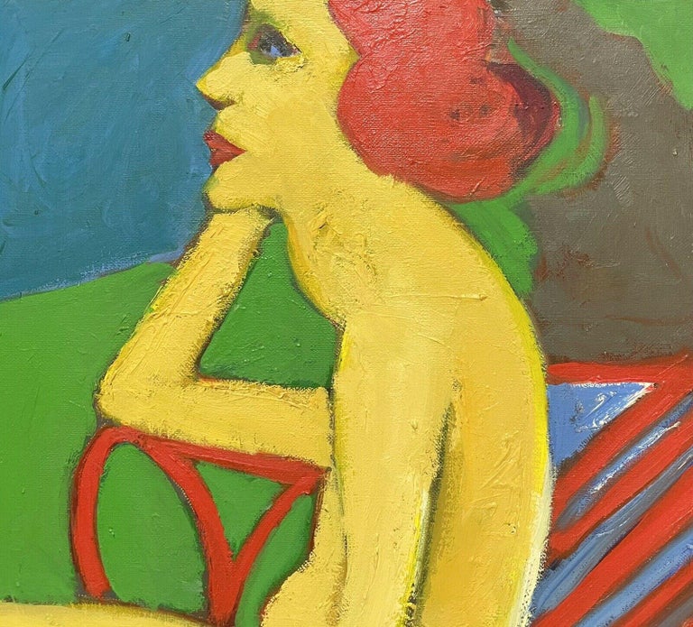 LARGE FRENCH MODERNIST OIL - NUDE LADY SEATED MODELLING FOR ARTIST - Modern Painting by Serge Mallett