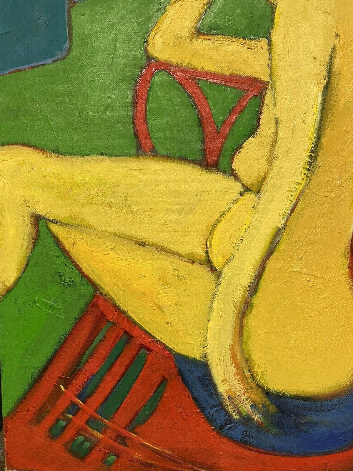 LARGE FRENCH MODERNIST OIL - NUDE LADY SEATED MODELLING FOR ARTIST - Modern Painting by Serge Mallett