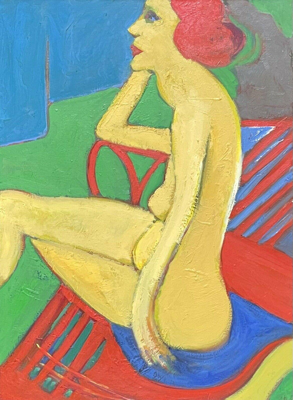 Serge Mallett Interior Painting - LARGE FRENCH MODERNIST OIL - NUDE LADY SEATED MODELLING FOR ARTIST