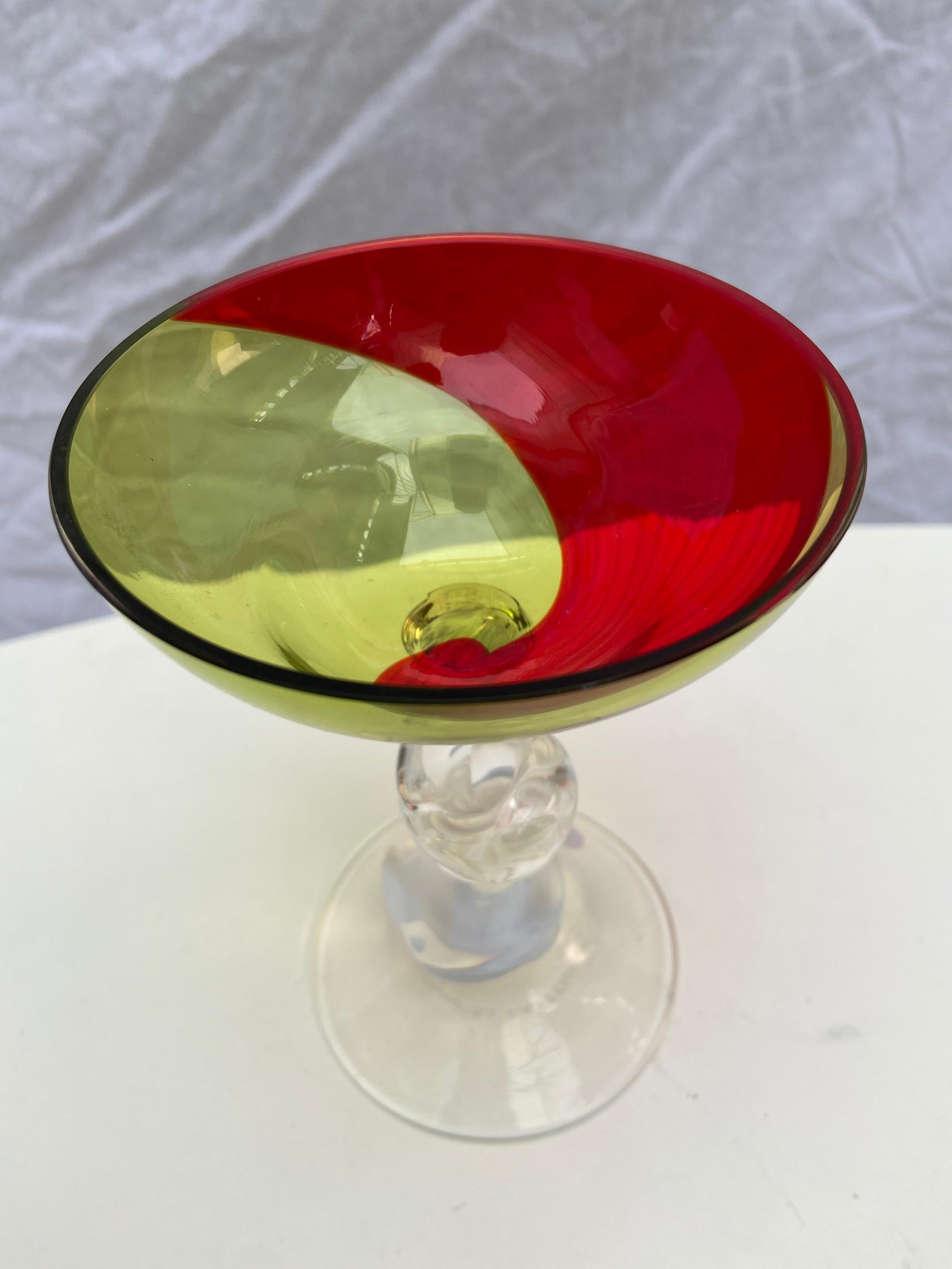 European Serge Mansau, Murano Red & Green Cup, 1992 For Sale