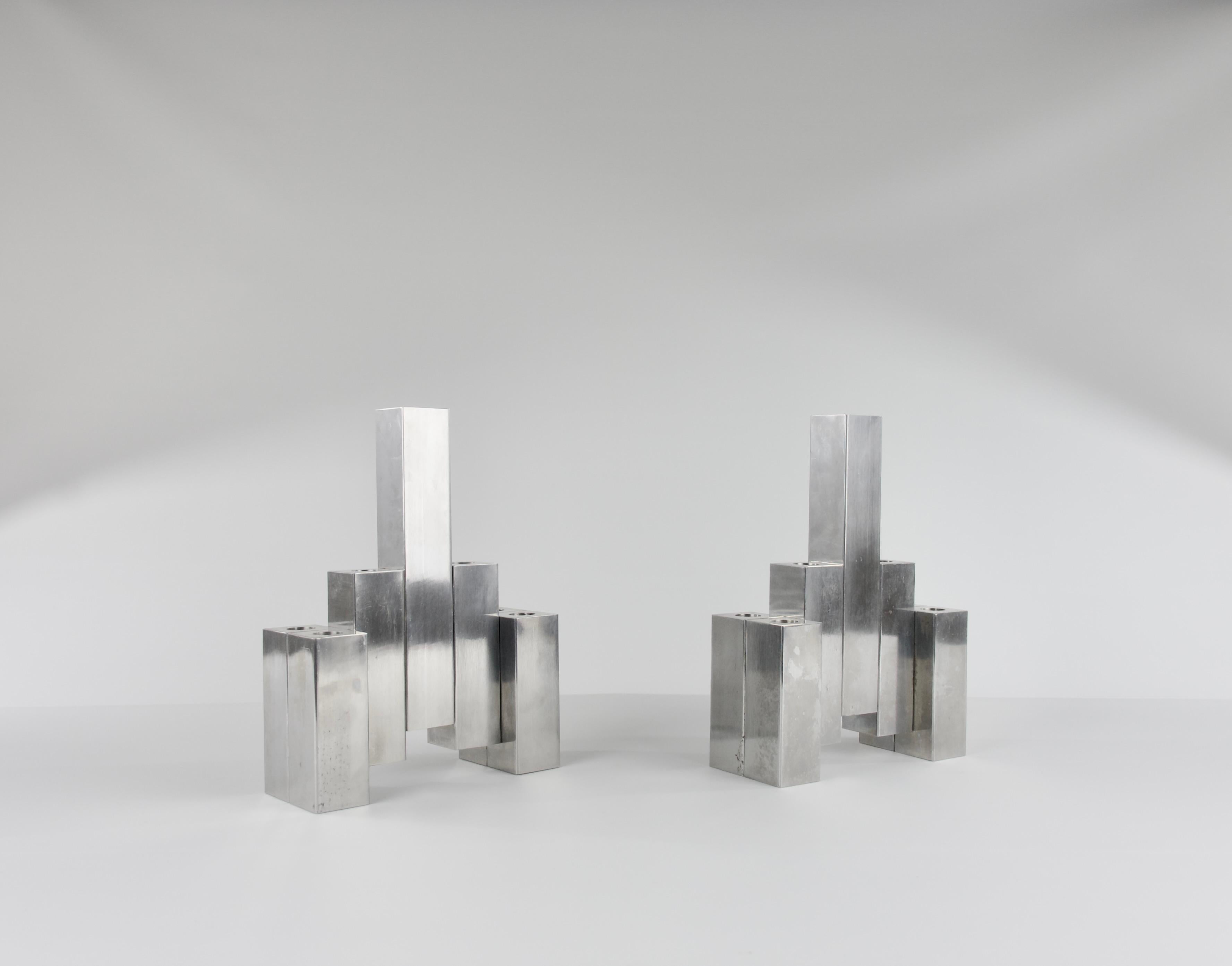 Serge Mansau, Conjunto de dos candelabros graduales / jarrones Soliflor, Francia Años 80 en Bueno estado para la venta en PARIS, FR