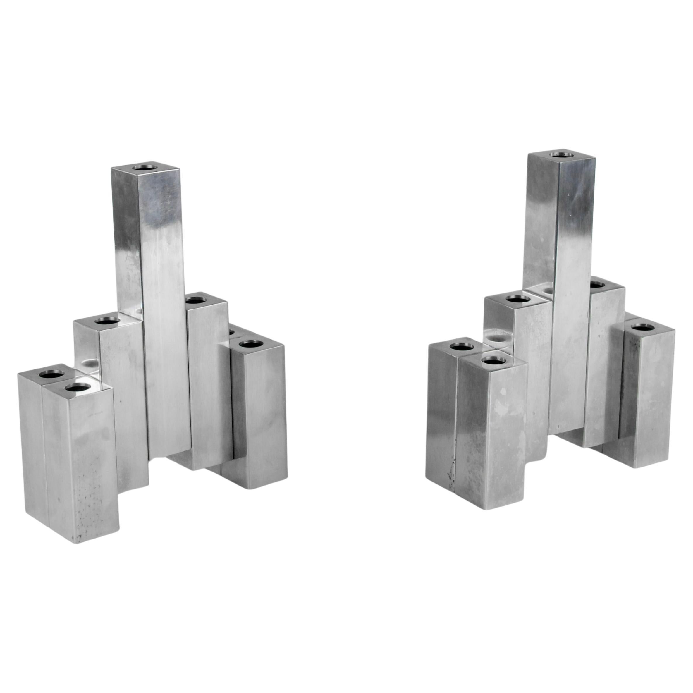 Serge Mansau, Conjunto de dos candelabros graduales / jarrones Soliflor, Francia Años 80 en venta