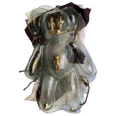 Vintage Serge Mansau, Teddy Bear Family Glass Sculpture, 1998