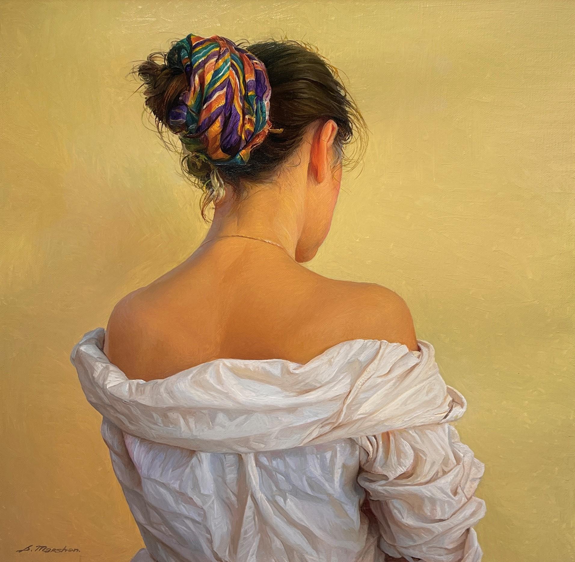 "Desert Break" - Ritratto femminile realista contemporaneo dipinto a olio, 2025