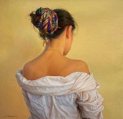 "Desert Break" - Peinture à l'huile réaliste contemporaine d'un portrait de femme, 2025