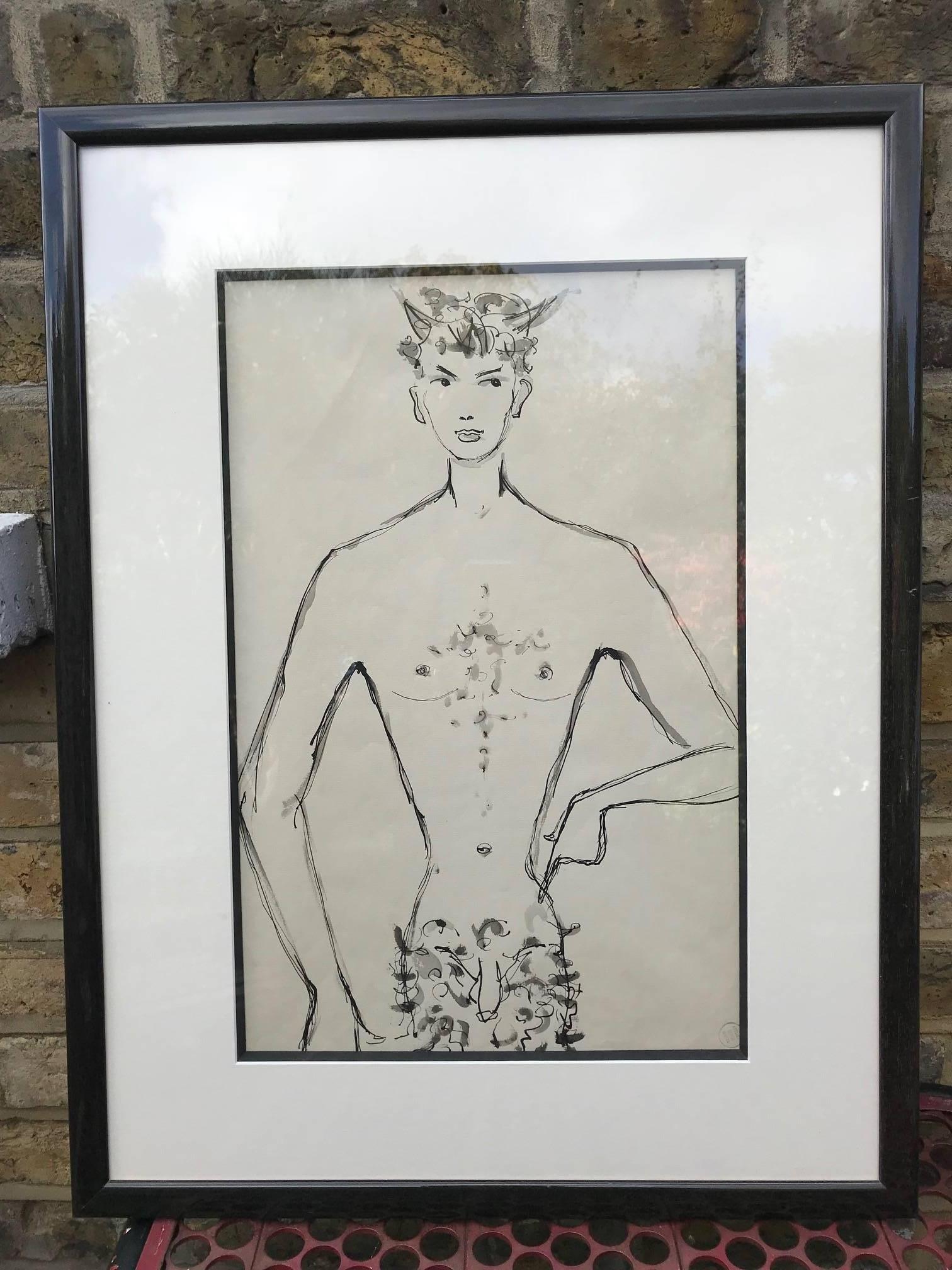 Drawing of a nude Faun - Art by Serge Matta