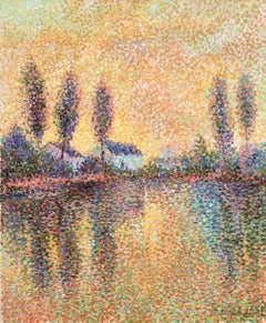 Coucher de Soleil - Pintura al óleo de paisaje puntillista de Serge Mendjisky