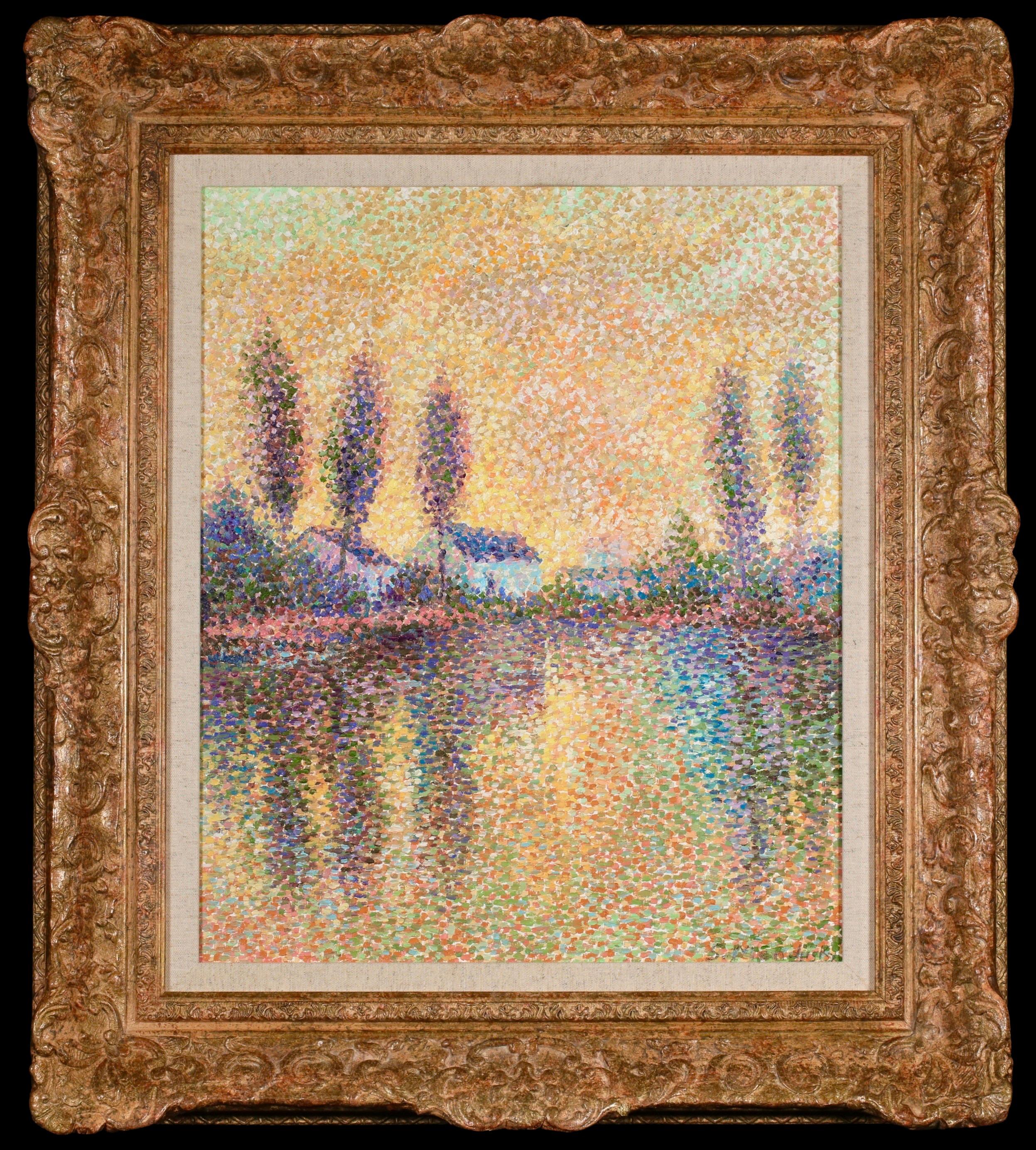 Coucher de Soleil - Pointillist Landscape Oil Painting by Serge Mendjisky