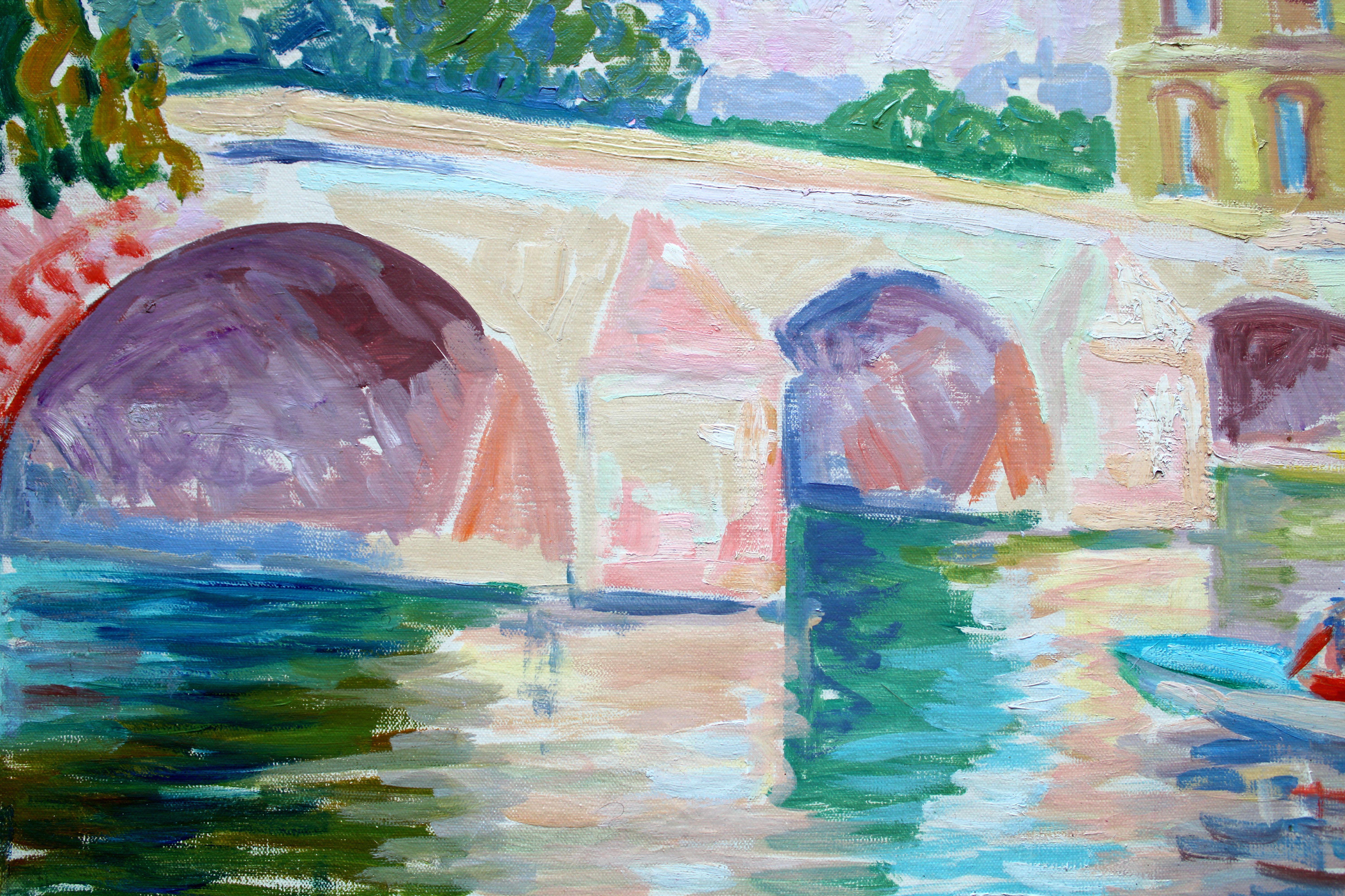 The Seine at the Louvre. Oil on canvas, 50 x 65 cm - Impressionist Painting by Serge Mendjisky
